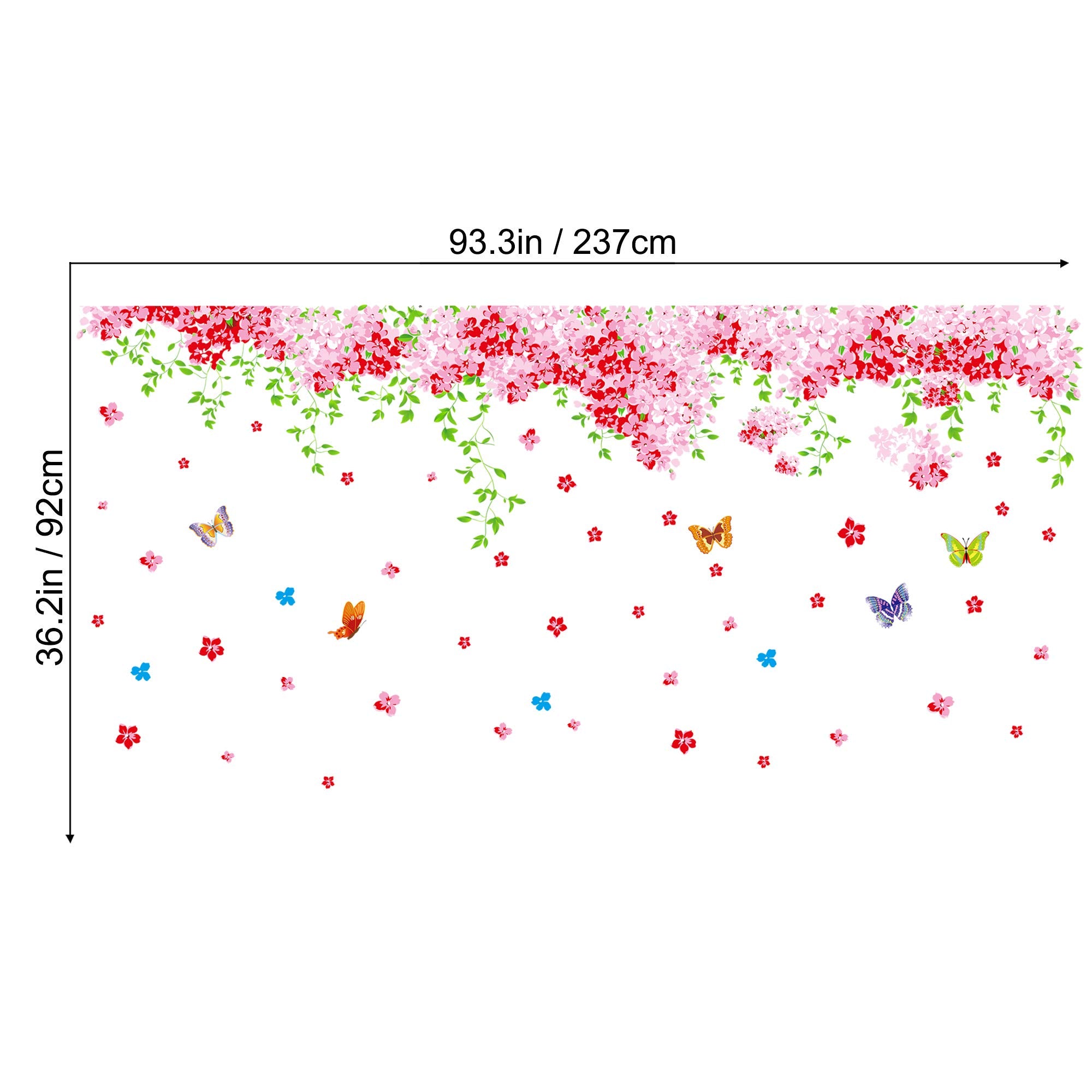 Amaonm Large Huge Fashion Pink Romantic Cherry Blossom Flower Vine Butterfly Wall Corner Decal Wall Stickers Murals Wallpaper Fo