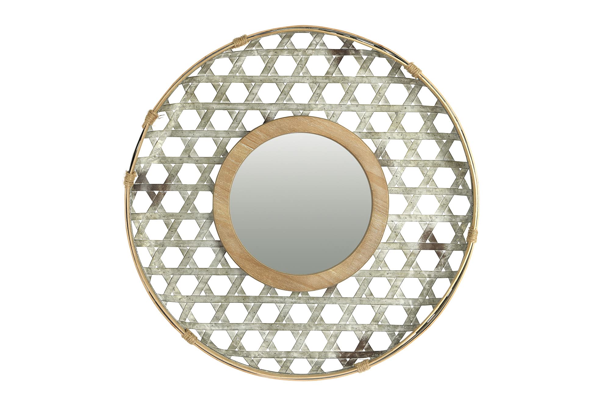 Creative Co-Op Round Metal Wall Wood Frame and Galvanized Finish Mirror