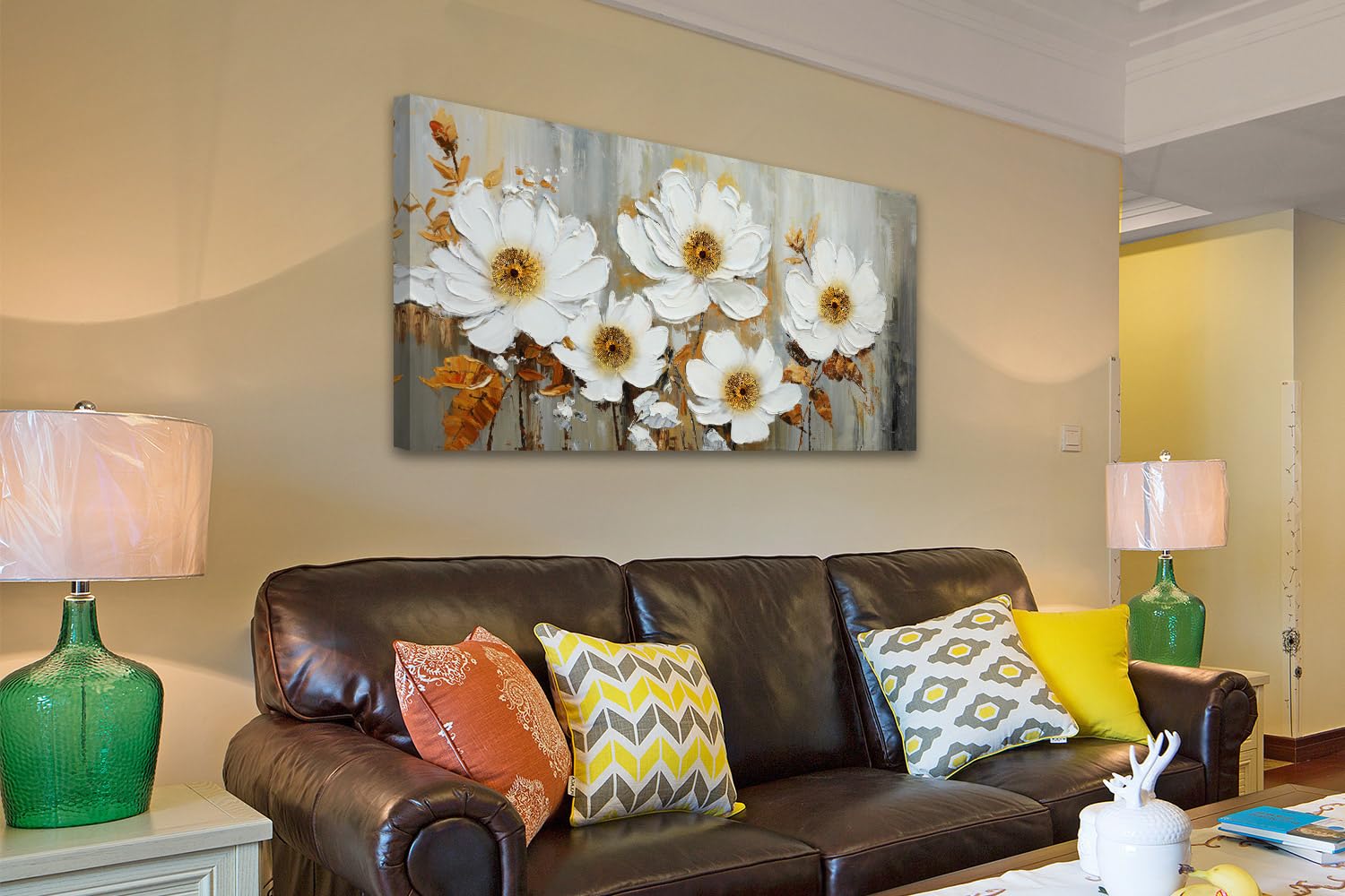 Acocifi Wall Art Flowers Abstract Canvas Painting White Flowers Textured Wrapped Canvas Artwork, Florals Picture Print For Livin