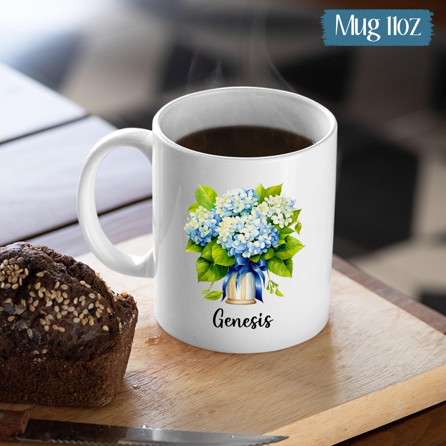 Coffee Cup Gifts for Hydrangea Lovers, Personalized Hydrangea Mug with Name, Customized Watercolor Flowers Ceramic Mug Present,