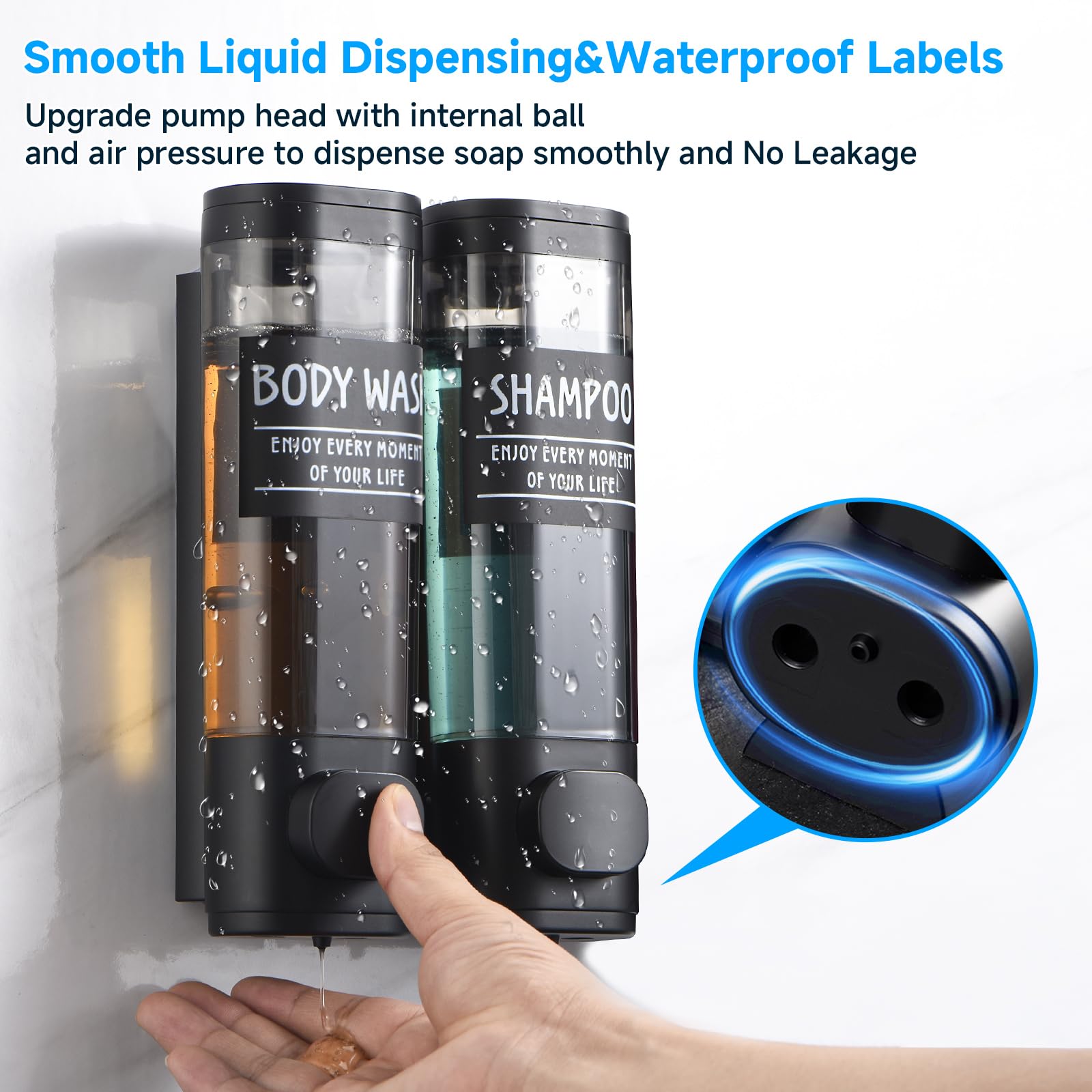 Shampoo And Conditioner Dispenser,Glintgath Shower Dispenser 2 Chamber No Drill Shampoo Dispenser For Shower Wall Mounted Shower