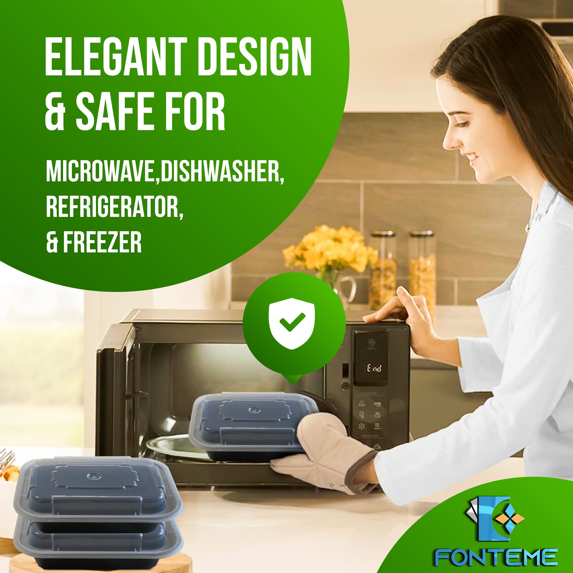 Fonteme Single Compartment Meal Prep - 25 Pack - Small - 12Oz - Container With Airtight Lid - Freezer, Microwave & Dishwasher Sa