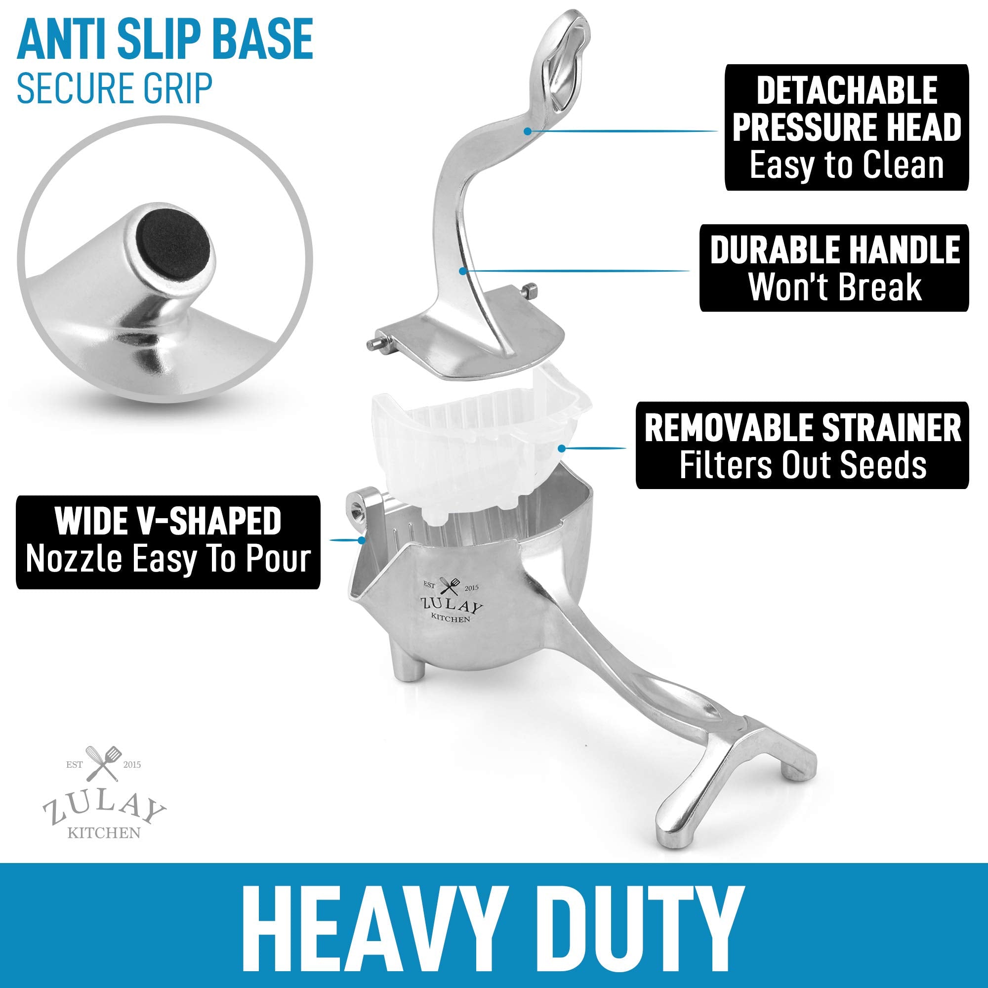 Zulay Fruit Manual Juicer- Heavy Duty Juice Press Squeezer With Detachable Lever & Removable Strainer - Fruit Press & Hand Juice