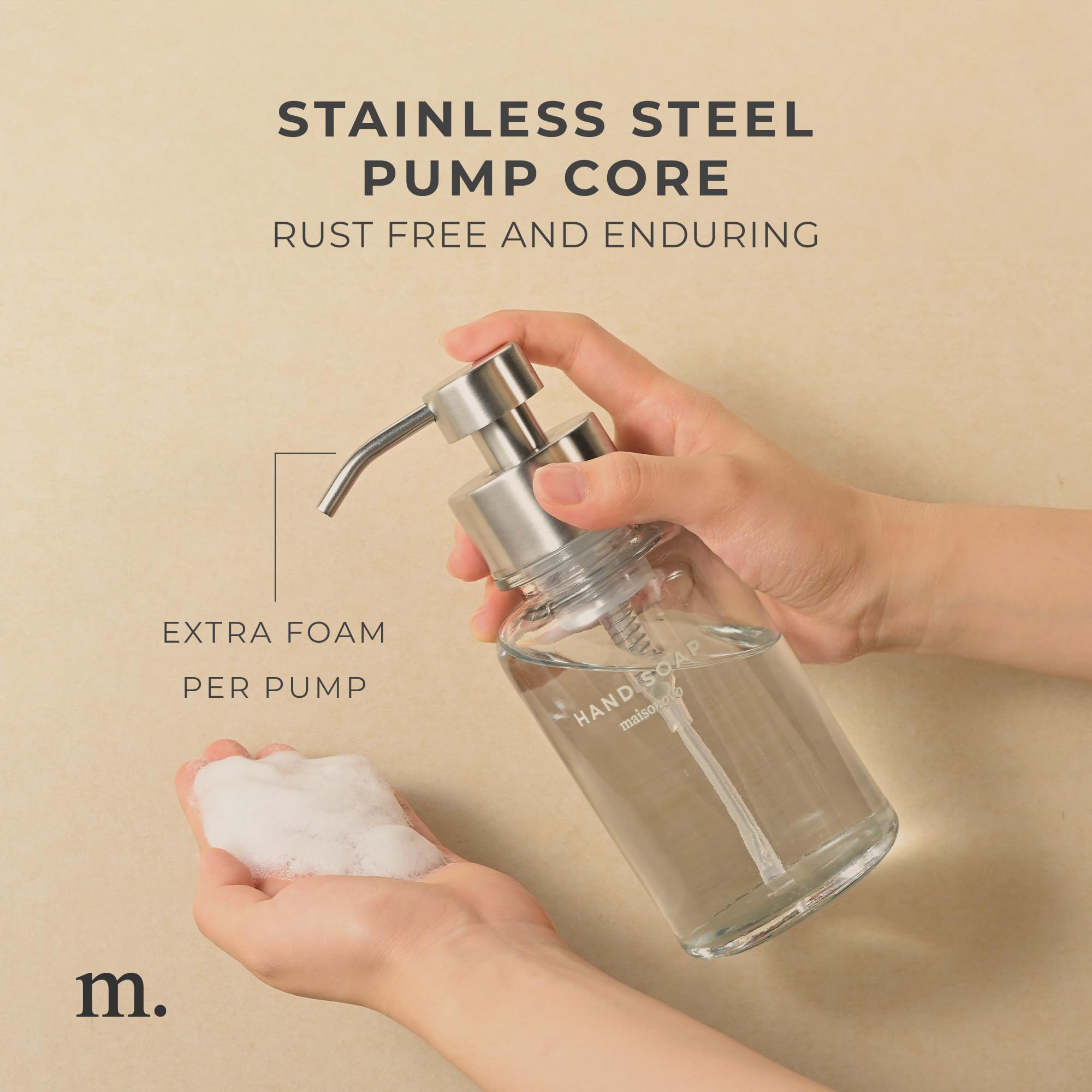 Maisonovo Glass Foaming Hand Soap Dispenser | Silver Foaming Soap Dispenser Clear Bottle Silver Pump X 1 W/Labels