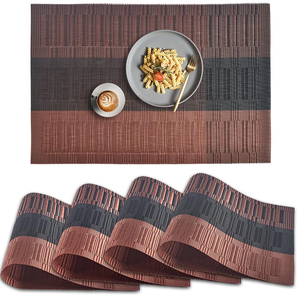 Homedge Pvc Placemat, 4 Pcs Of Non-Slip Heat Resistant Place Mats, Washable Vinyl Placemats, Set Of 4 - Ombre Brown Black