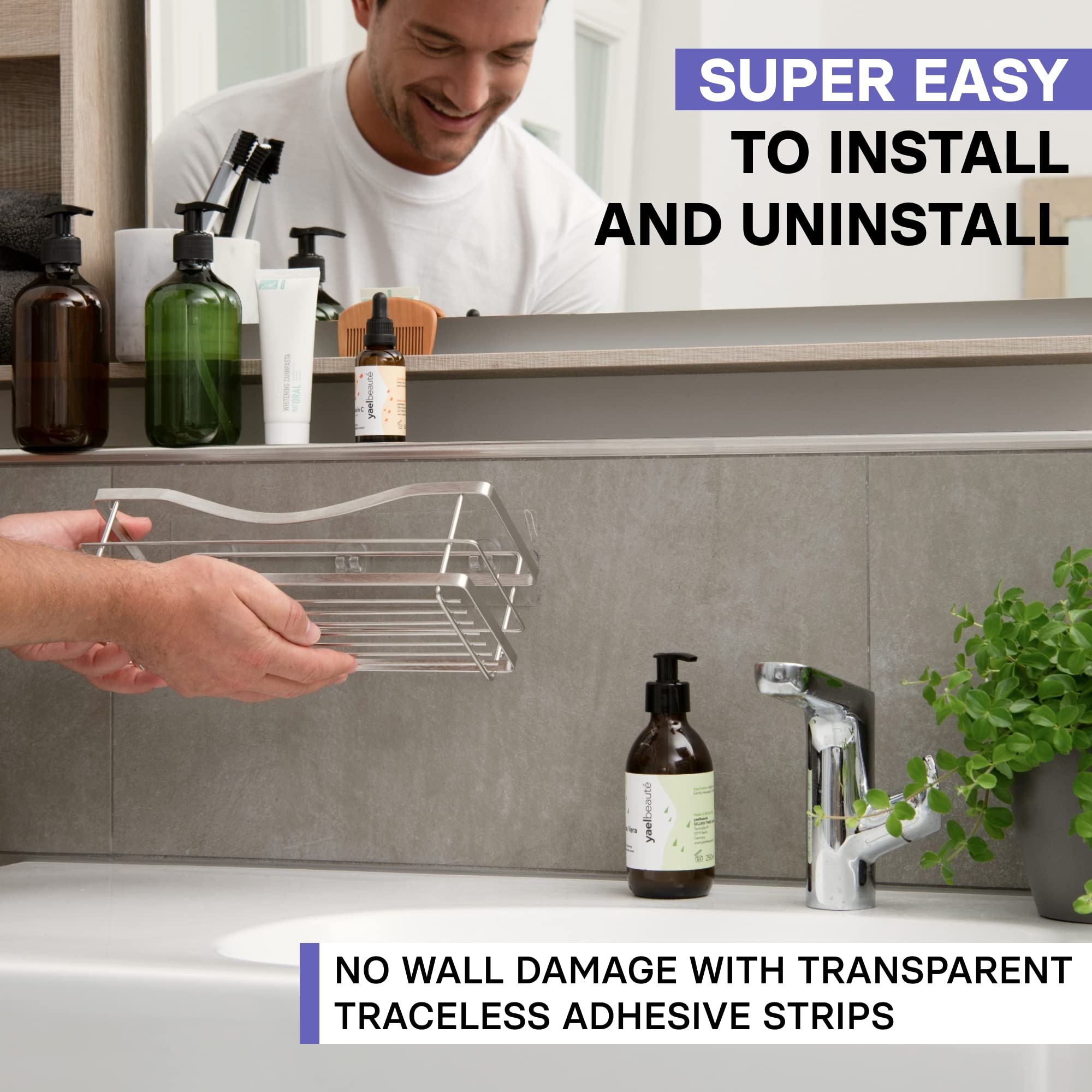 Kincmax Premium Shower Caddy - Self Adhesive Shower Organizer W/ 4 Hooks, Drill-Free Shower Shelves For Inside Shower, Rustproof