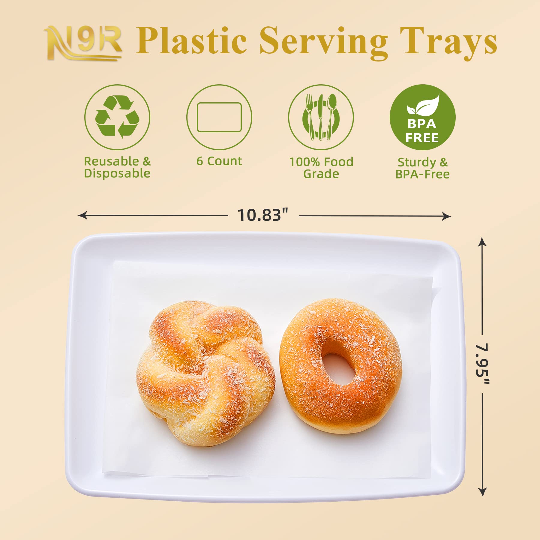 N9R 10Pcs White Plastic Serving Trays - 11