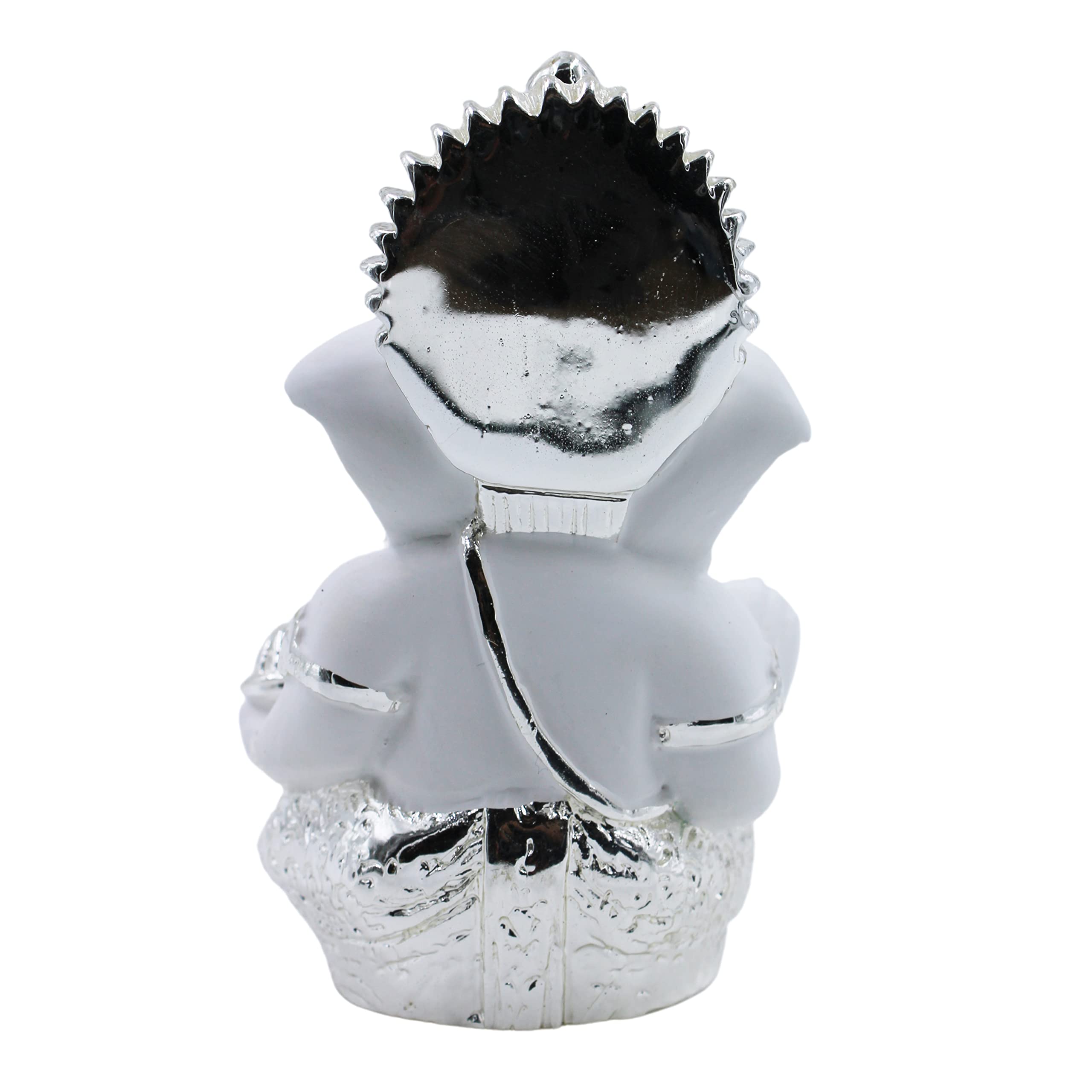 Karauli Collection Ceramic Ganesh Idol For Car Dashboard Silver Plated Ganesh Statue (Silver, 8X6Cm)