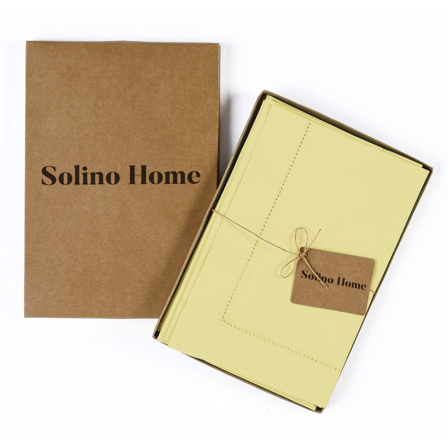 Solino Home Dinner Napkins 20 X 20 Inch - Cotton Linen Hemstitch Yellow Cloth Napkins Set Of 4 For Spring, Easter - Handcrafted