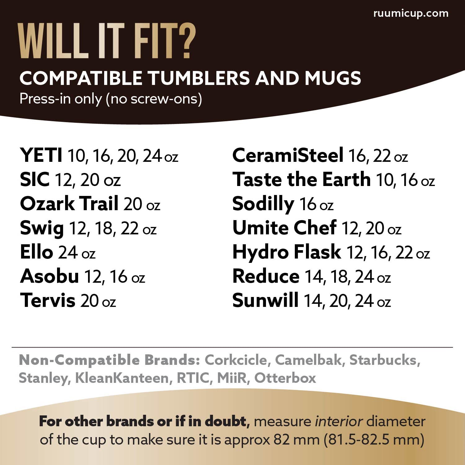 Ruumi Nose Recess Tumbler Lid (Black) - Compatible With 20 Oz Yeti Rambler, Ozark Trail, Swig - See Chart For Other Brands/Sizes