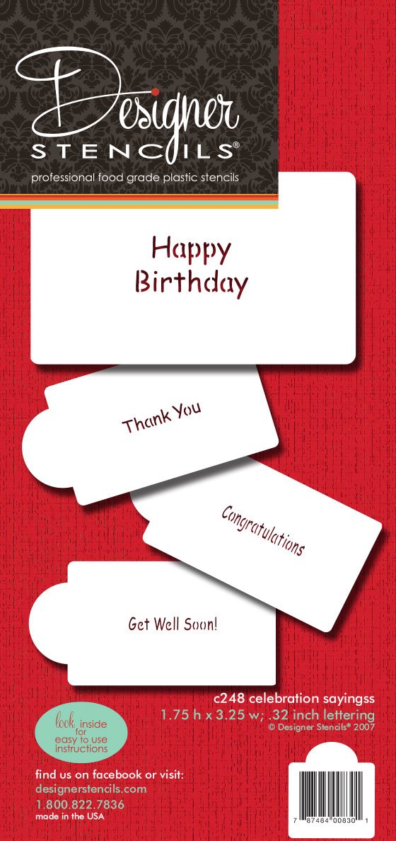 Celebration Sayings Stencils | (Happy Birthday, Congratulations, Get Well Soon, Thank You), Beige/Semi-Transparent | C248 By Des