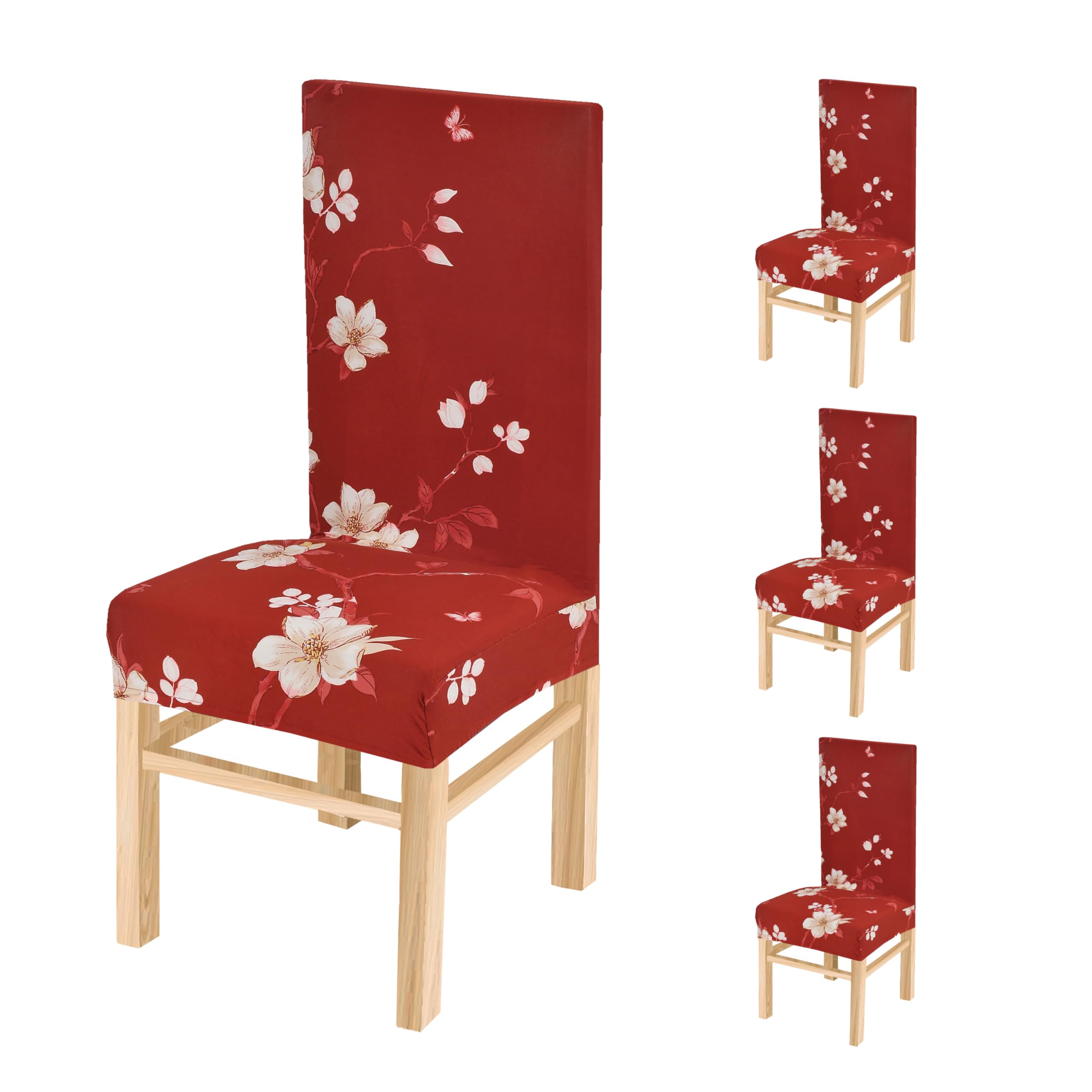 Yellow Weaves Elastic Stretchable Dining Chair Cover, Removable Washable Elastic Floral Printed Dining Chair Covers (Set Of 4, R