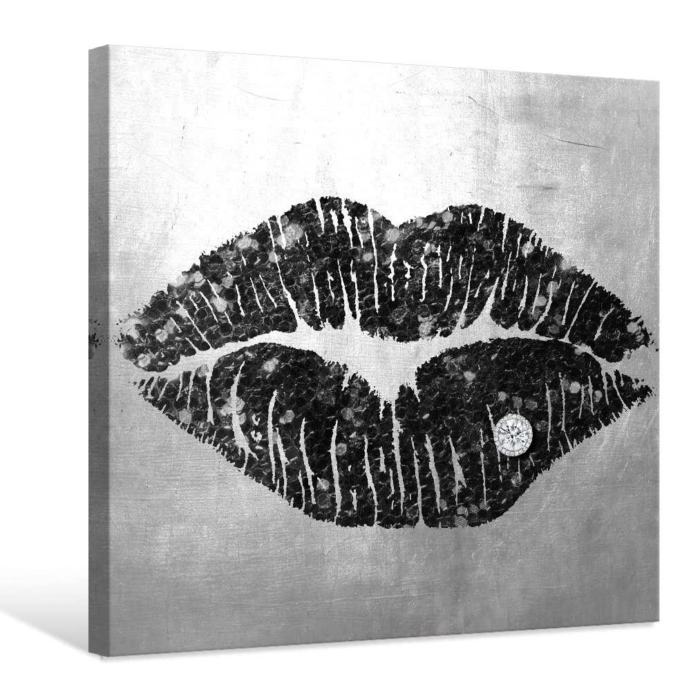 7Canvas Black And Grey Wall Art Decor Woman Sexy Lips Painting Prints On Canvas Framed Artwork For Home Bedroom Bathroom Salon D