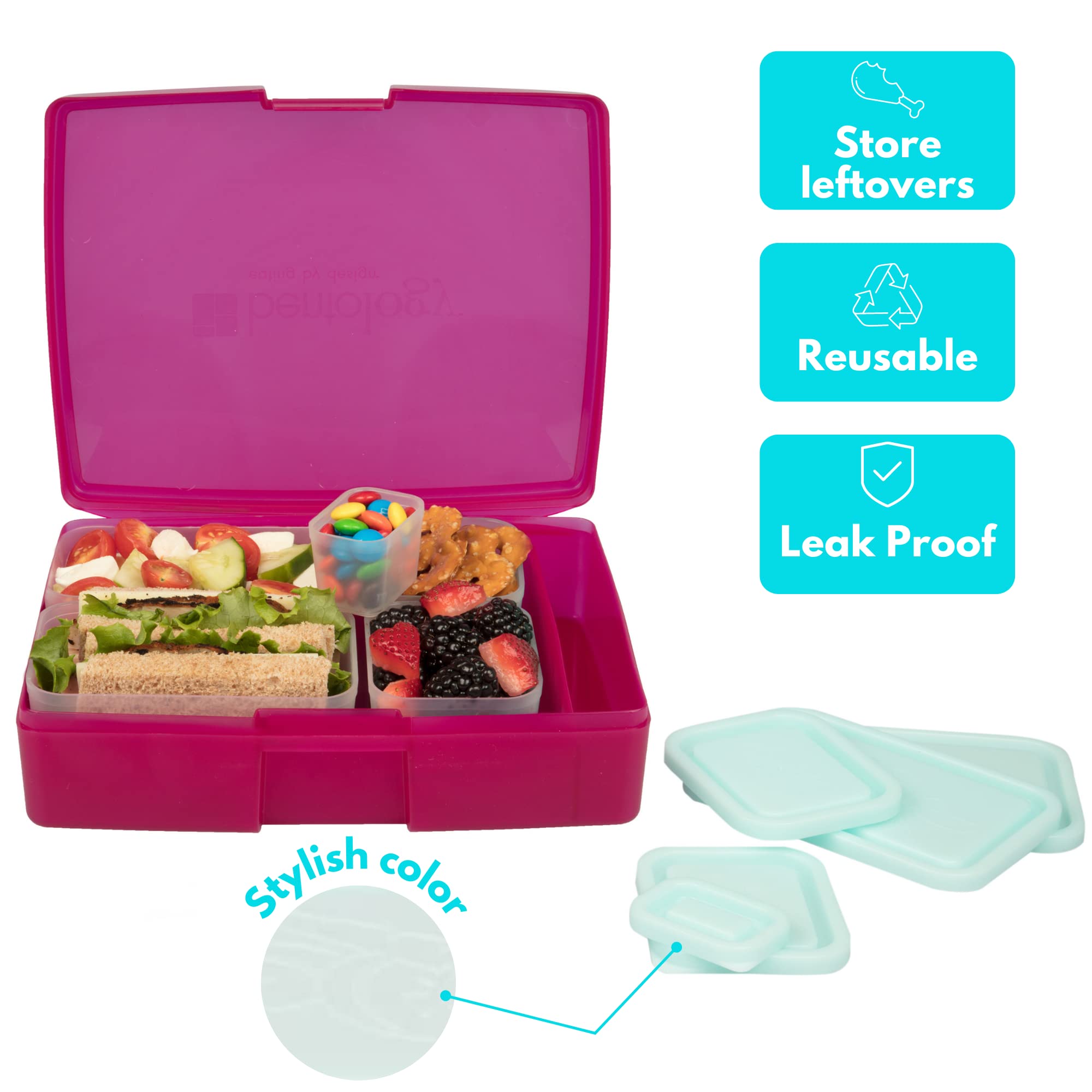 Bentology Bento Lunch Box Set W/ 5 Inner Removable Containers, Leak Proof, Food Prep & Snack Packing Compartments - Stackable, M