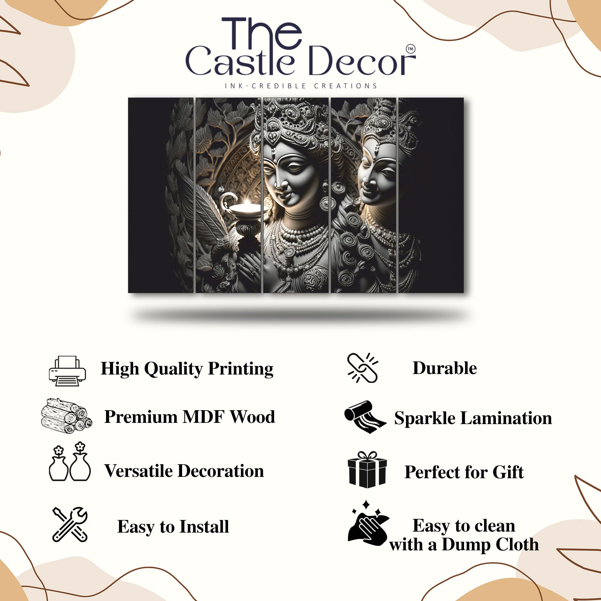 The Castle Decor Radha.krishan painting with frame 5 Big Size (27x48) Wall Art for living room,Bedroom,Drawing room,Hotels-Digit