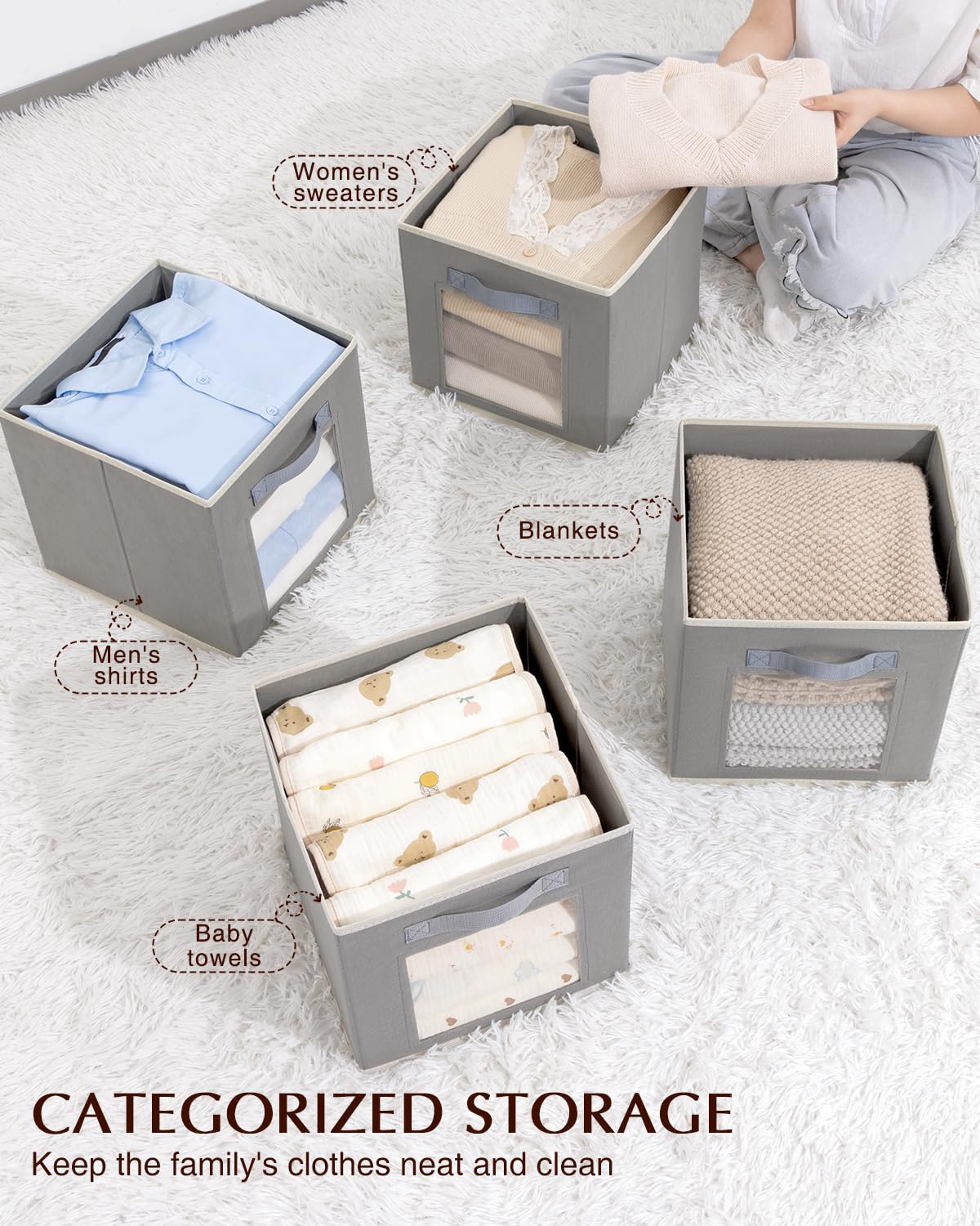 Homsorout Bins For Closet Organization - Cubby Storage Organizer With Window, Closet Baskets For Shelves, Folding Cubes For Stor