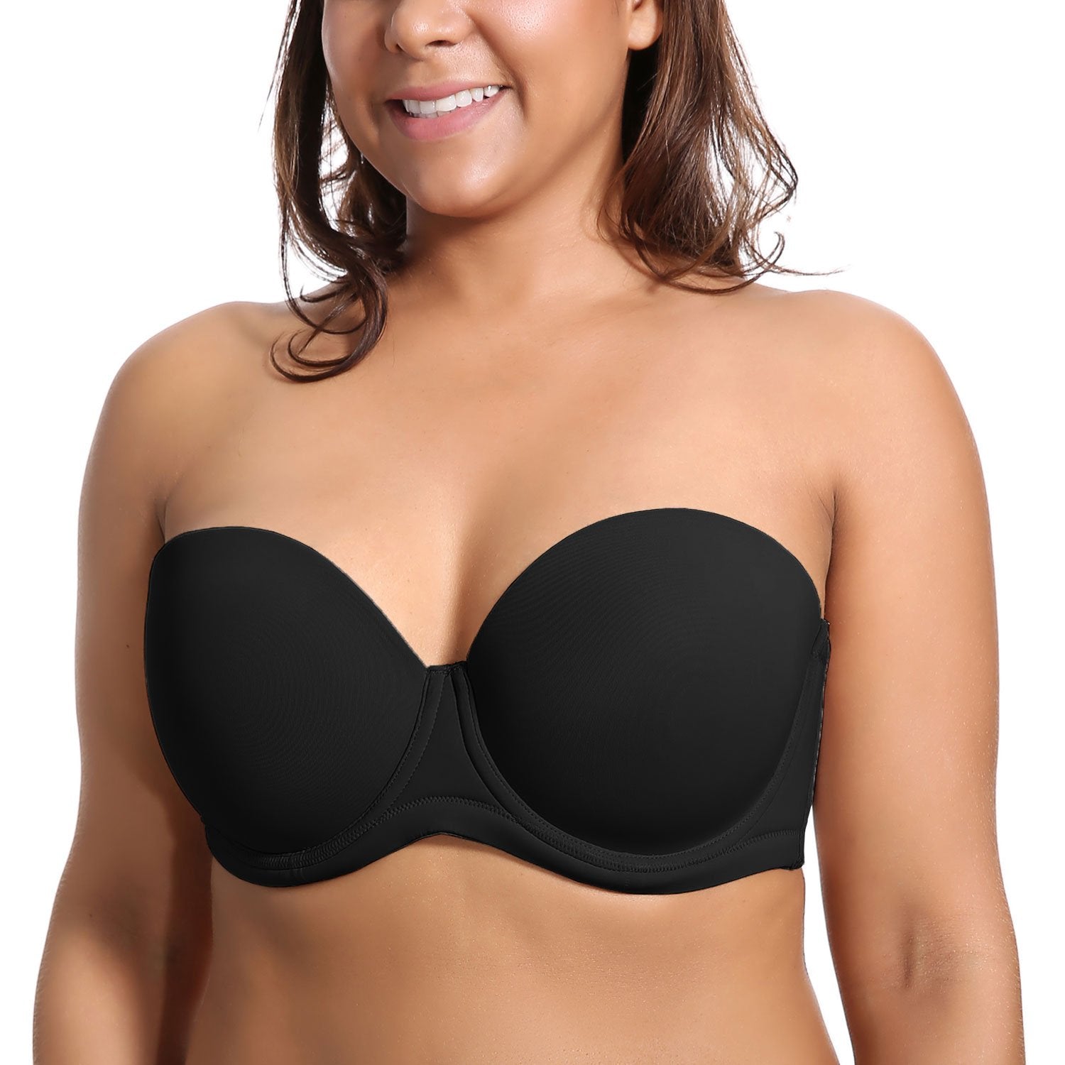 Delimira Womens Underwire Contour Multiway Full Coverage Strapless Bra Plus Size Black 42Dd