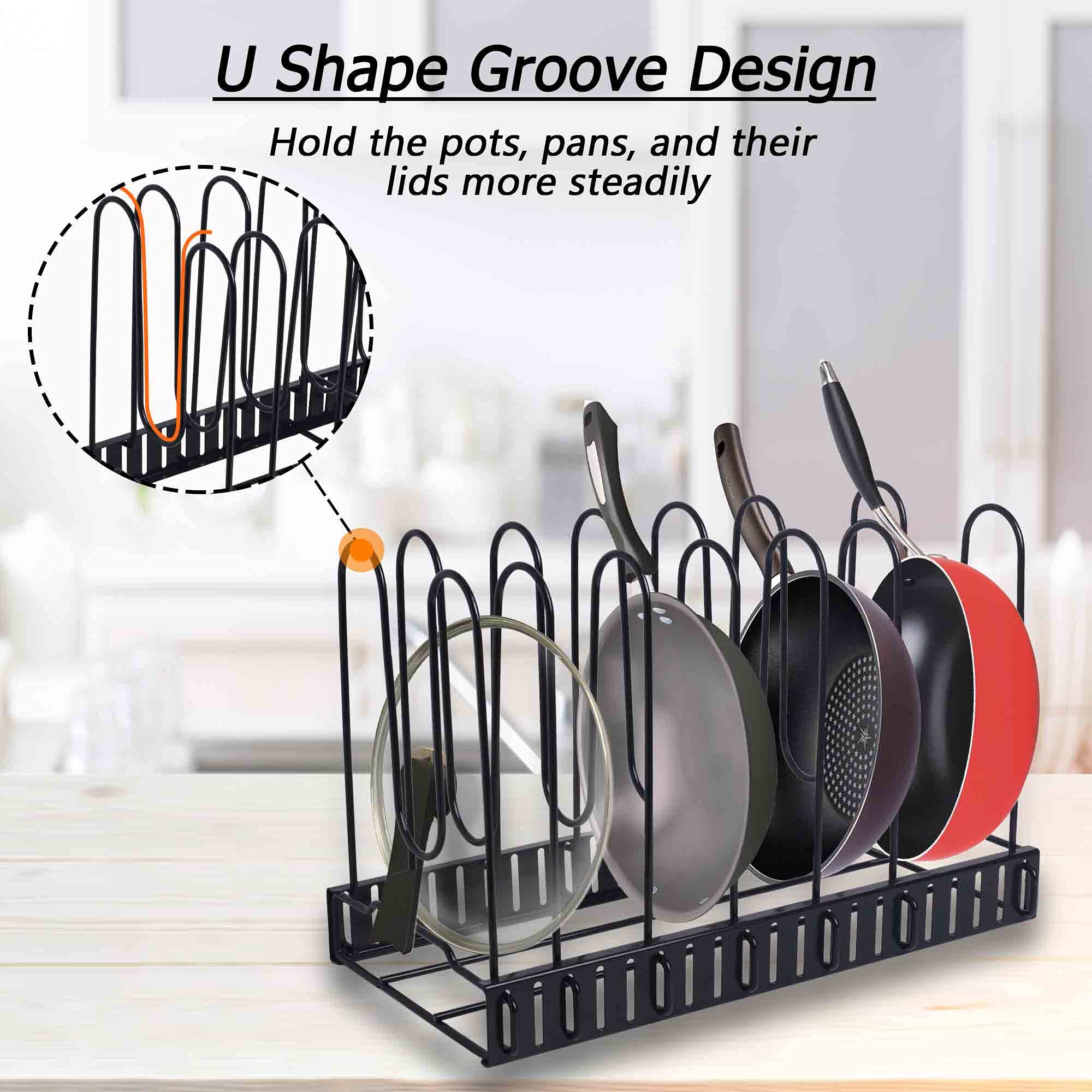 Zhoho Tant Pan Organizer Rack For Cabinet Pot Rack With 3 Diy Methods 8 Tiers Adjustable Pots And Pans Organizer Under Cabinet F