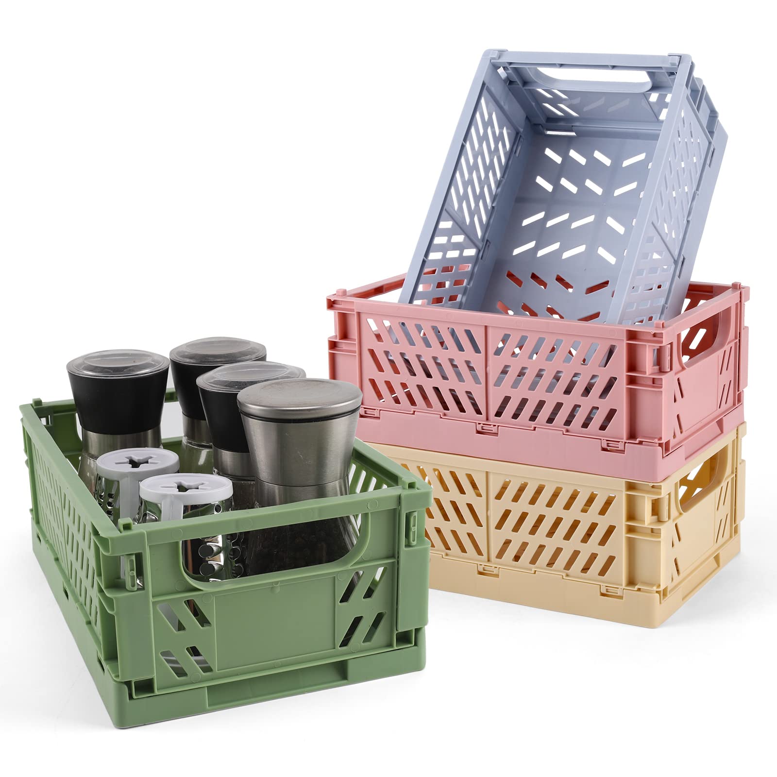 4-Pack Plastic Baskets For Shelf Storage Organizing, Durable And Reliable Folding Storage Crate, Ideal For Home Kitchen Classroo