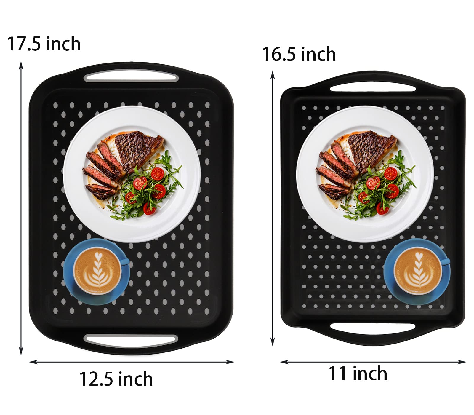 Topzea 2 Pack Non Slip Serving Tray With Handle, Plastic Cafeteria Tray Fast Food Serving Tray, School Lunch Tray Rectangular Se