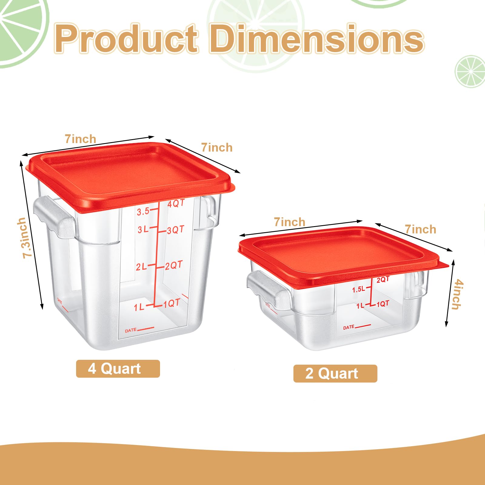 Barydat 4 Pcs Food Storage Container With Lids Set 2Qt And 4Qt Square Clear Commercial Containers With Scales Handles For Home R