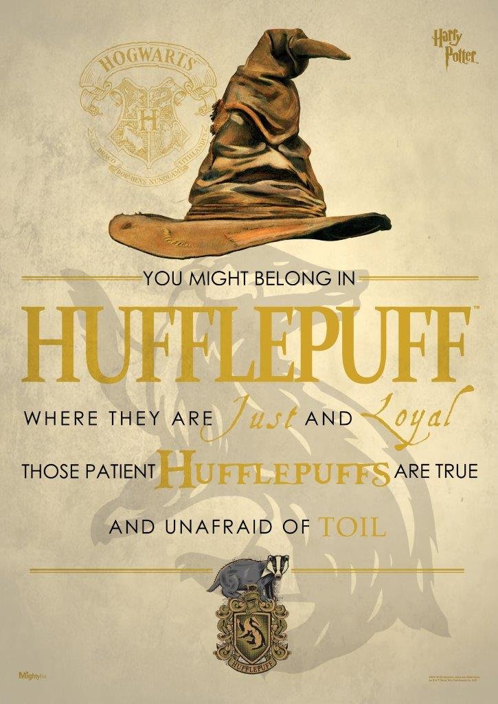 Mightyprint Harry Potter - Hufflepuff - Hogwarts Sorting Hat House Quote - Durable 17    X 24 Wall Art - Not Made Of Paper - Off
