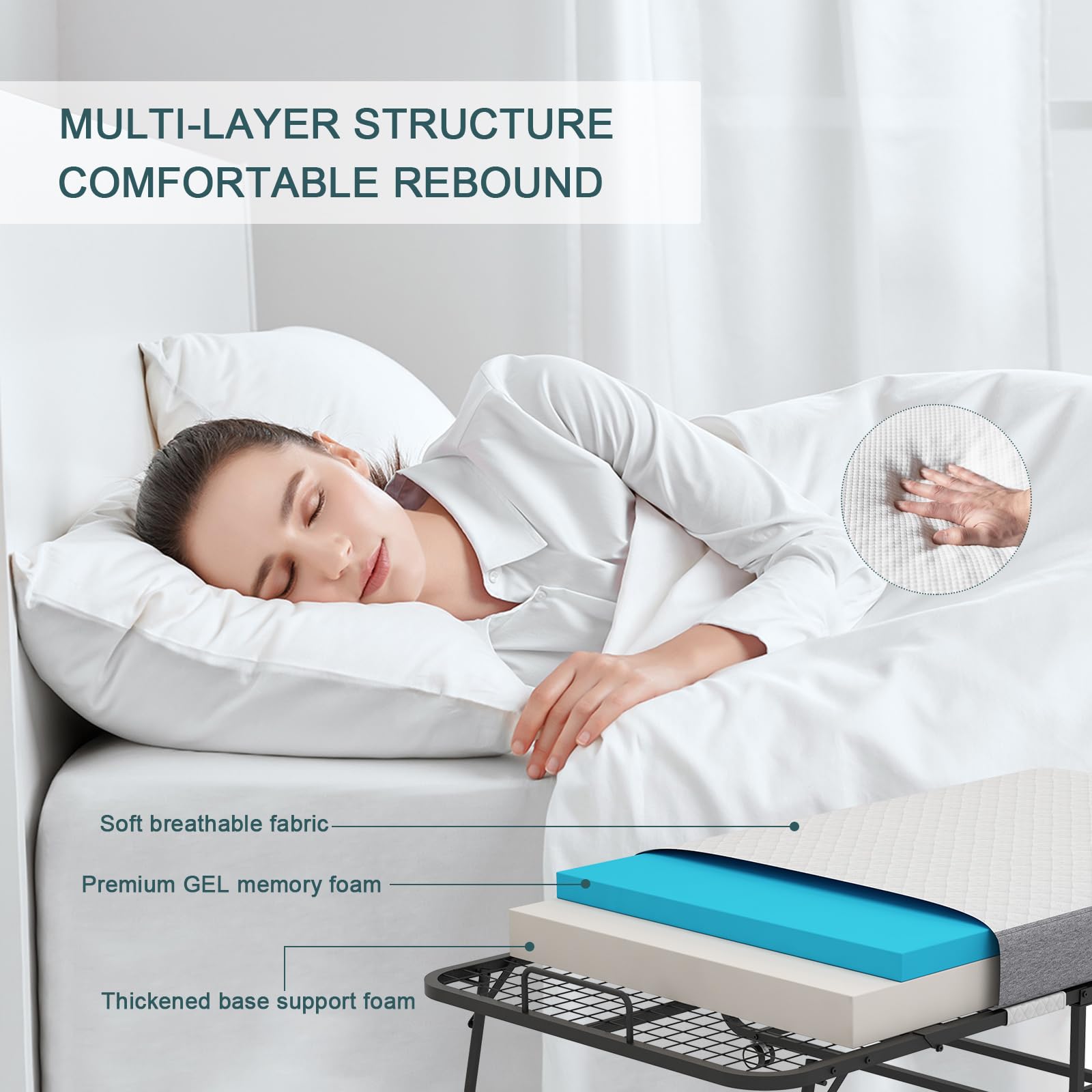 Espsilto Folding Bed With Mattress For Adults, Rollaway Bed With Memory Foam Mattress, Space Saving Foldable Bed Large Size 75''