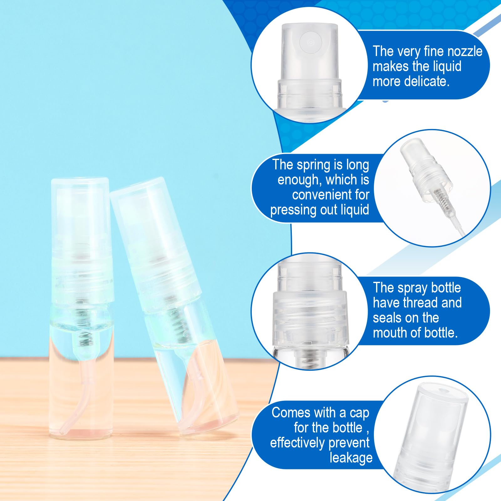 Lallisa 100 Pcs Mini Spray Bottles Clear Glass Perfume Bottles Refillable Fine Mist Spray Bottles Empty Fragrance Sample Spray C