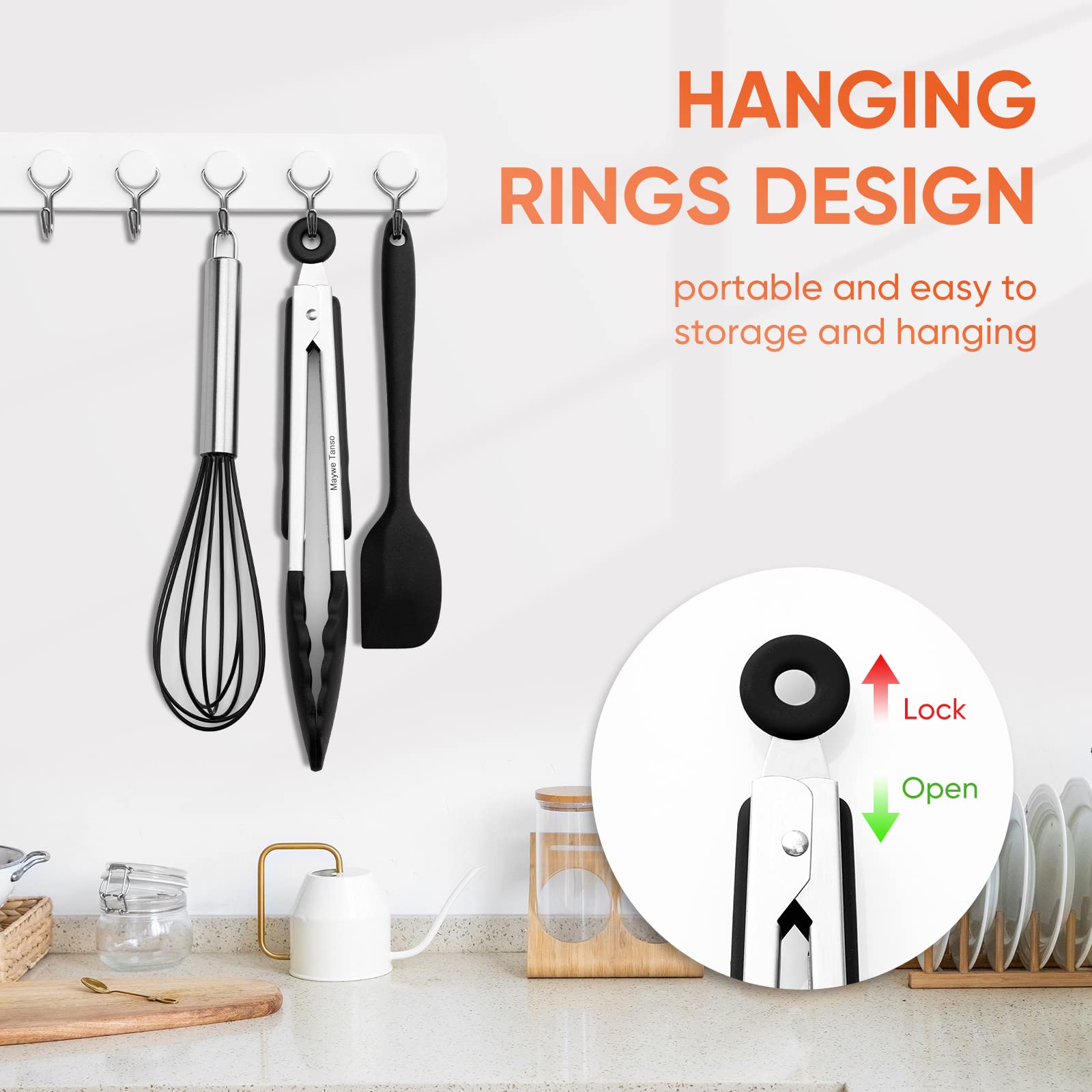 Silicone Tongs For Cooking Set Of 3,Maywe Tanso 11''Kitchen Tongs With Silicone Tips- 600F Heat Resistant,10''Whisk For Non-Stic