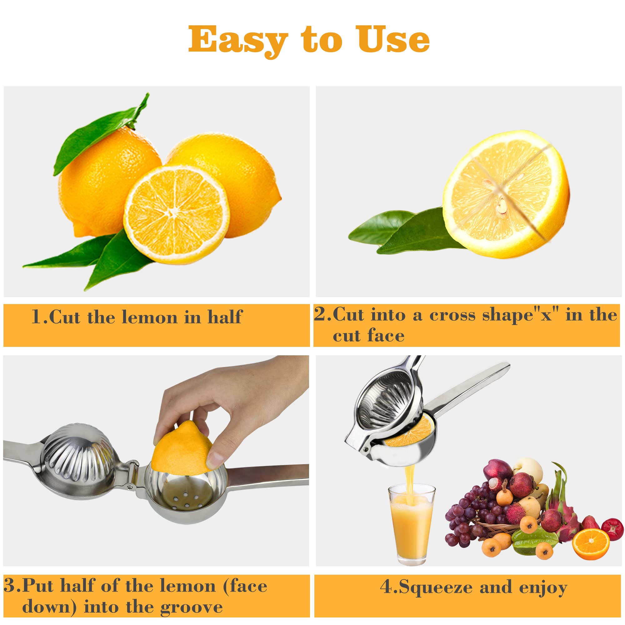 Lydia'S Deal Lemon Juicer Squeezer Stainless Steel Manual Citrus Juicer Hand Press Juice Extractor Non-Slip Grip Design Medium L