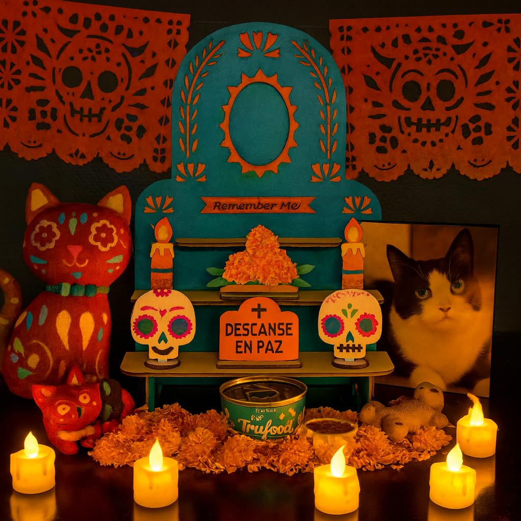 3-Tier Dia De Los Muertos Altar Ofrenda Kit, Wooden Solecito Day of The Dead Altar, Mini Ofrenda Shadow Box for Dia De Los Muert
