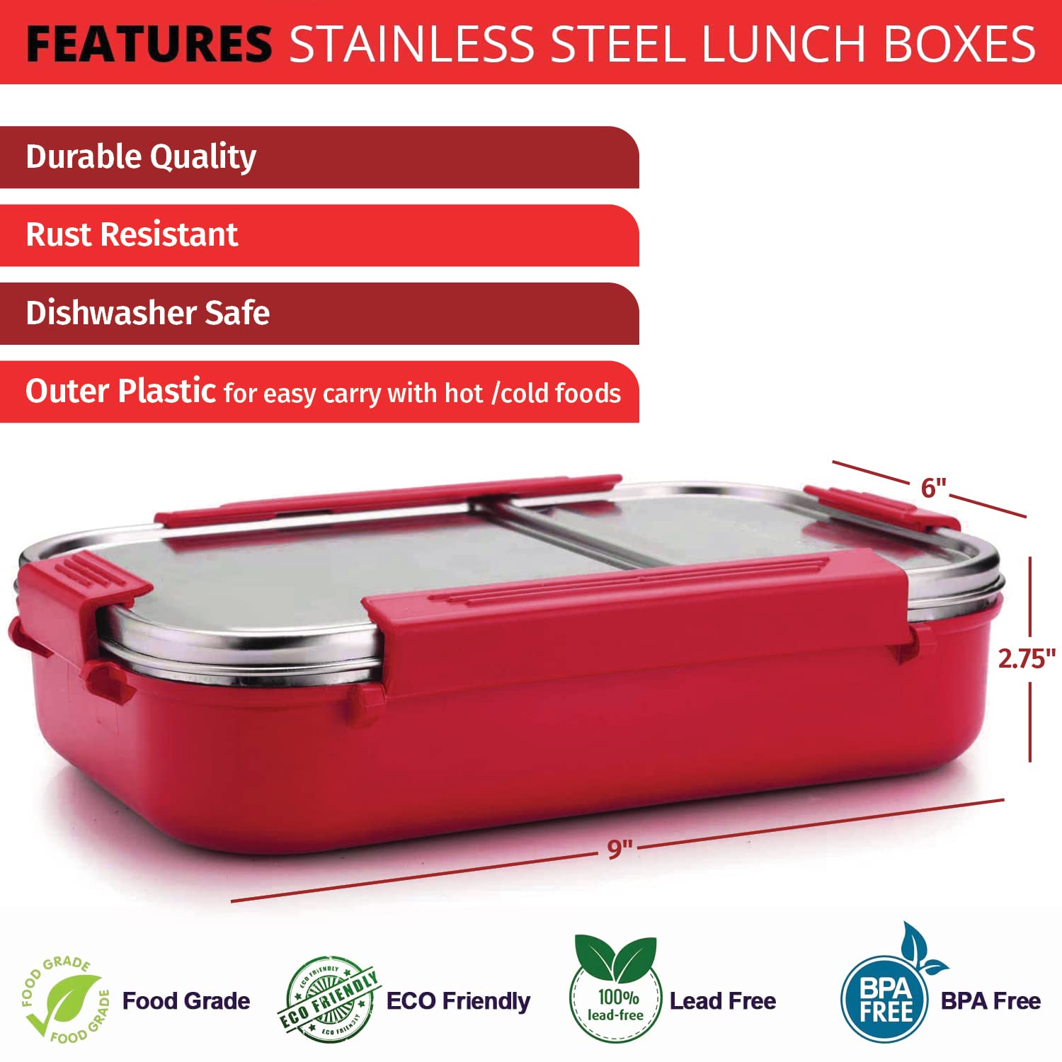Signoraware Stainless Steel Bento Box For Men, 34 Oz, Pink, Leakproof Between 2 Compartments