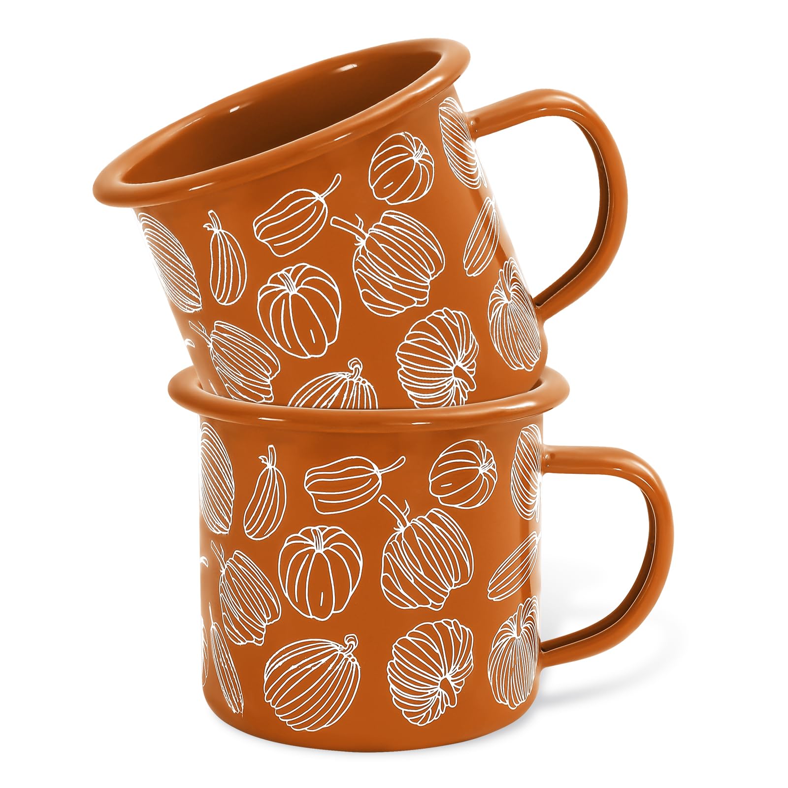 Whaline 2Pcs Fall Mini Coffee Mugs 12Oz Hello Pumpkin Enamel Cup with Handle Orange Autumn Pumpkin Drinking Mug for Birthday Par