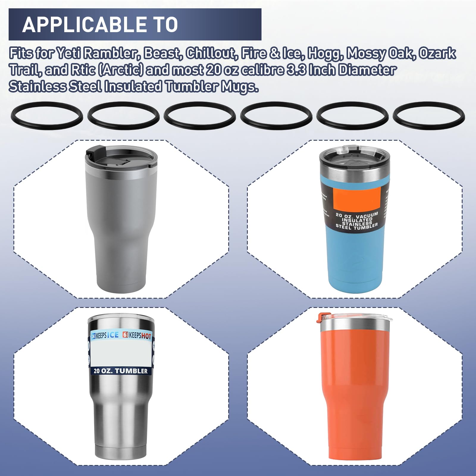 Geain Lid Seal Gaskets Replacement For Yeti Stainless Steel Insulated Tumbler Mugs, Fits Most 20 Oz Tumblers Calibre 3.3 Inch Di
