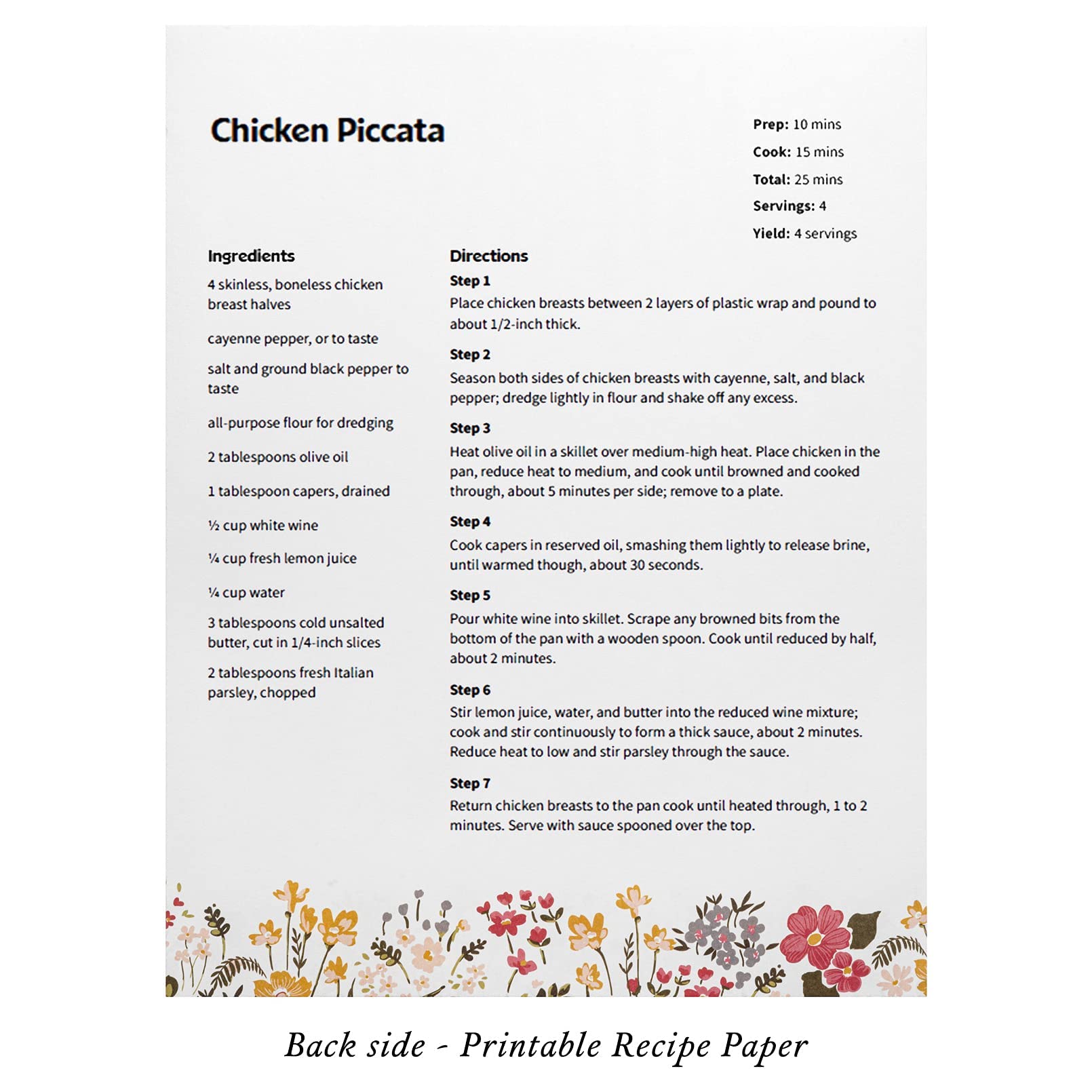 Recipe Binder Protective Sleeves and Printed Paper 8.5'' x 11'' Expansion Pack (Midnight Floral)