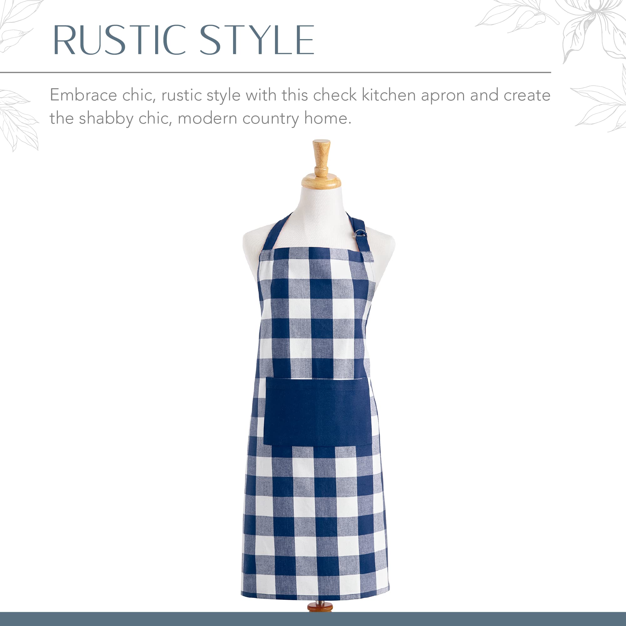 Elrene Home Fashions Farmhouse Living Buffalo-Check Kitchen Apron With Pocket, 28'' X 33'', Blue/White