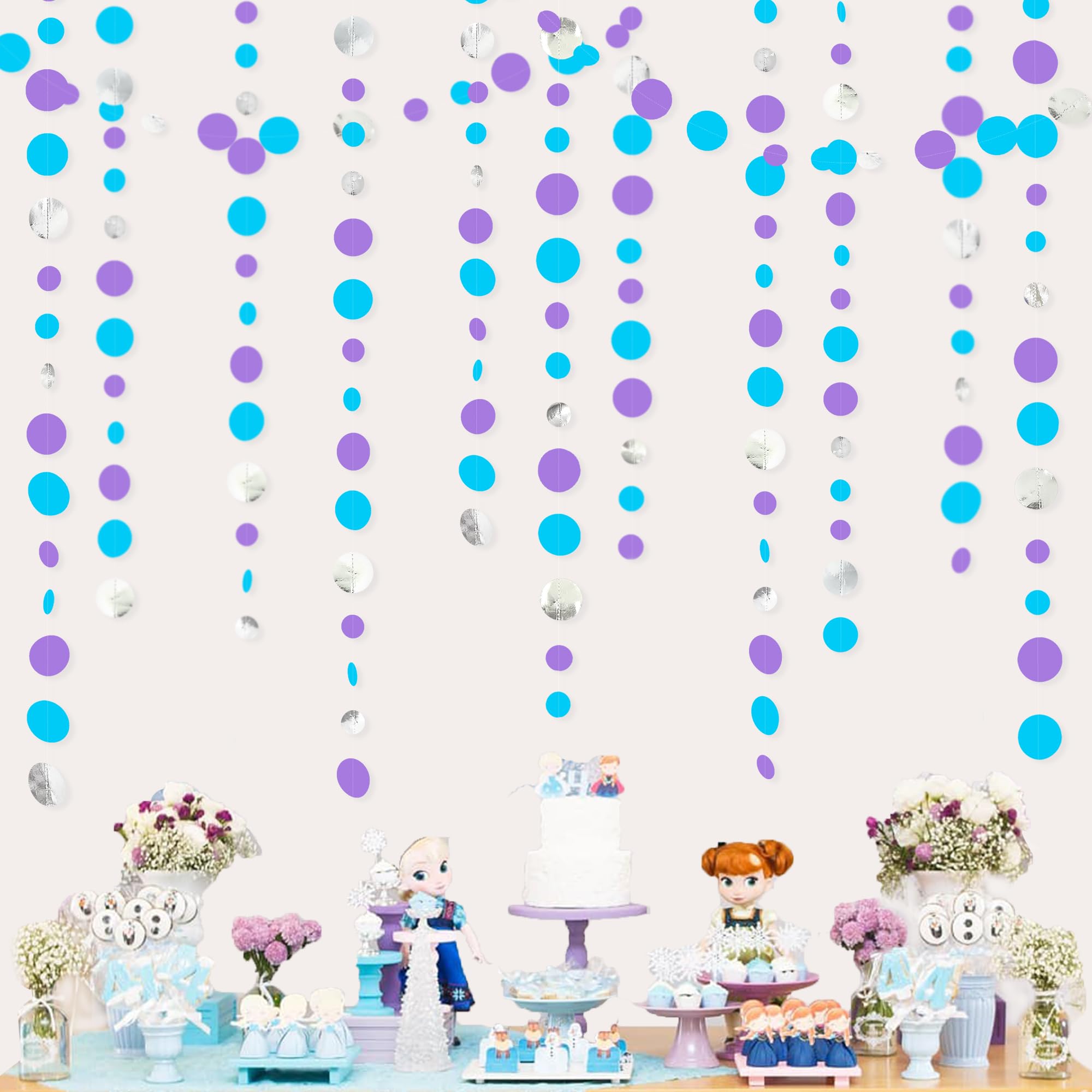 46 Ft Frozen Party Decorations Purple Blue Silver Polka Dots Garlands Hanging Paper Circle Dots Streamer For Frozen Birthday Win