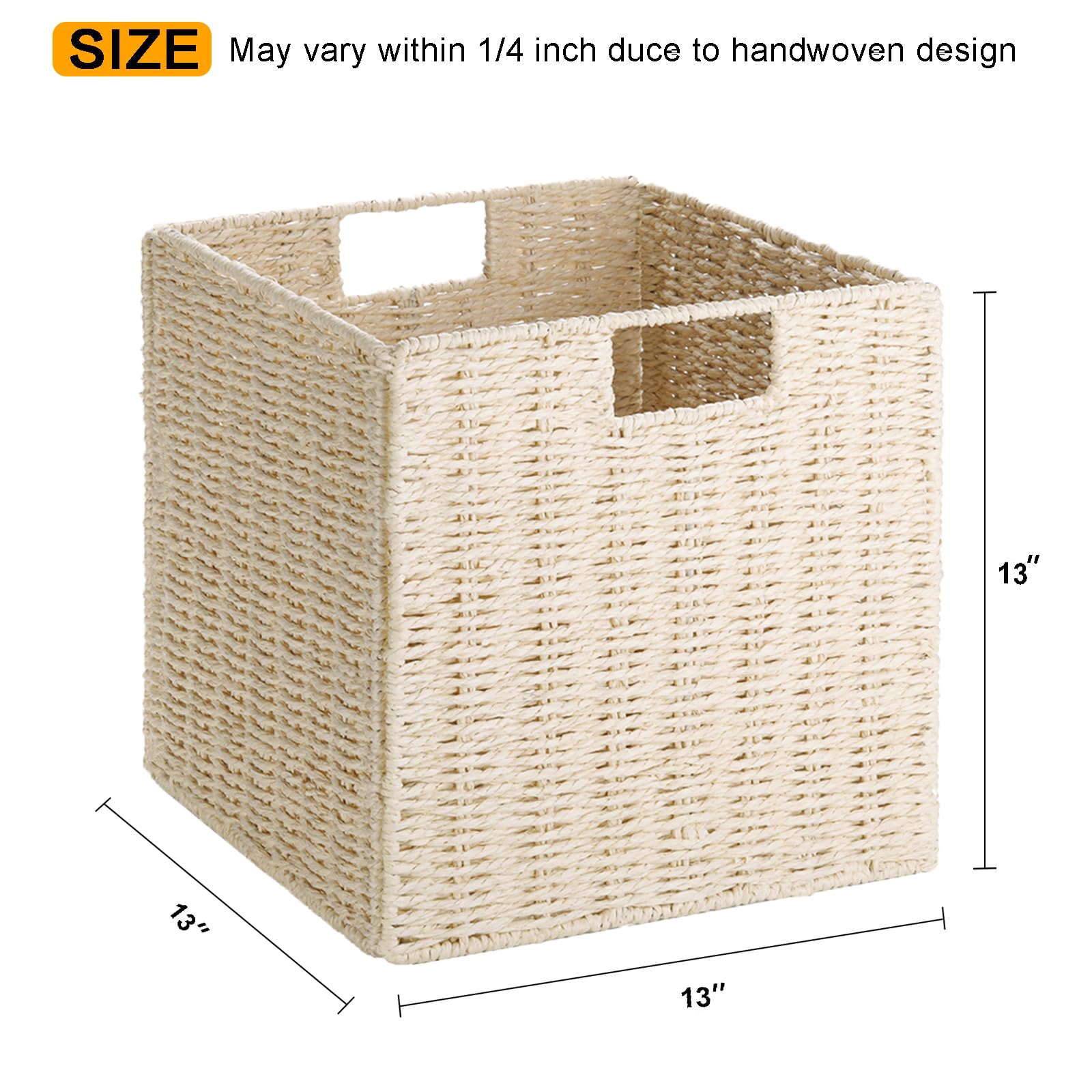 Vagusicc Storage Baskets, Set Of 2 Woven Wicker Baskets, Foldable Cube Storage Basket Bins, 13 Inch Large Wicker Storage Basket