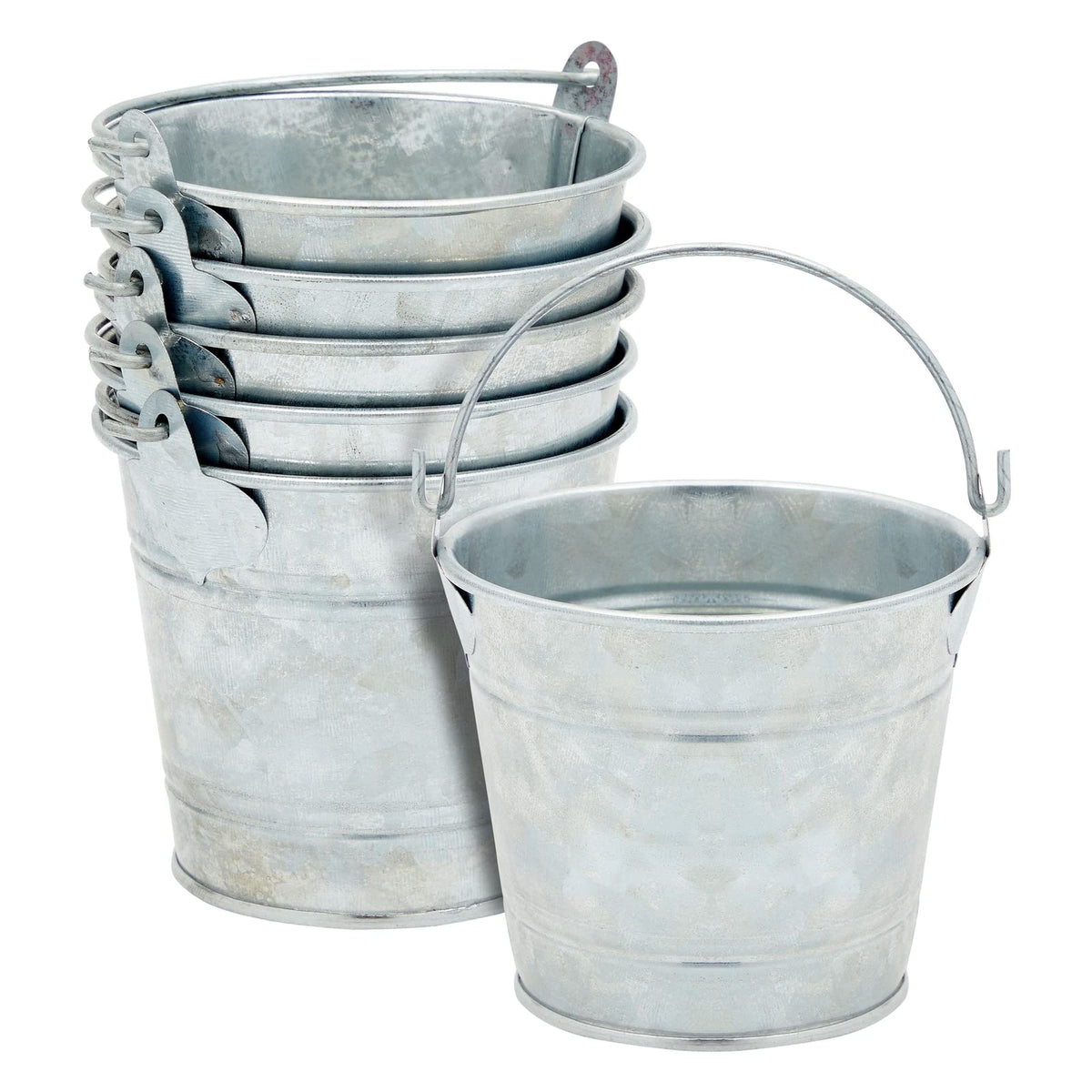 Juvale 6 Pack Small Galvanized Metal Buckets With Handles, Mini Tin Pails For Party Favors, Succulents, Rustic Home Decor (3 In)