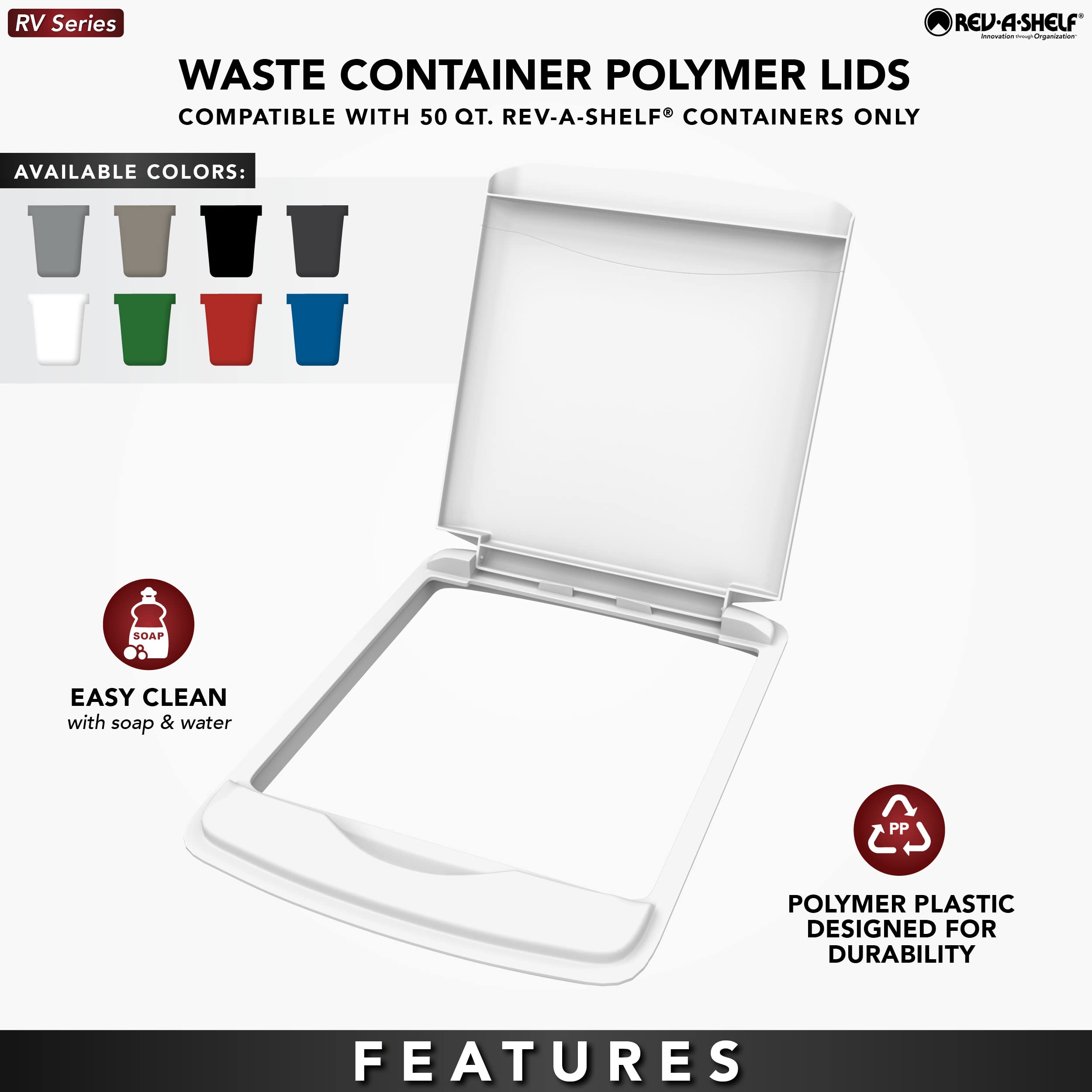 Rev-A-Shelf 50 Qt Under Sink Garbage Can Lid for Base Kitchen and Bathroom Cabinet  Replacement Plastic Trash Bin Lid Only  White  RV-50-LID-1