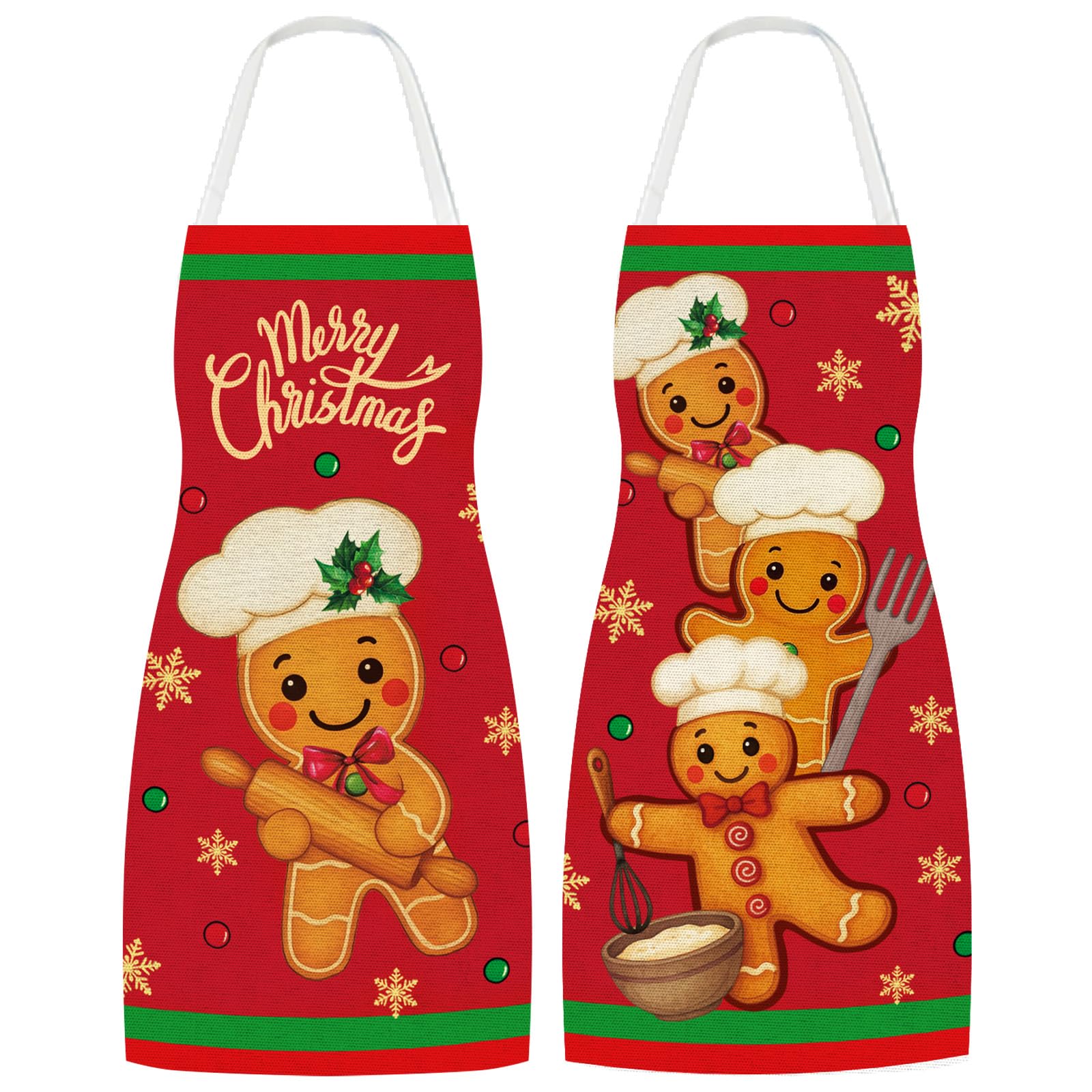 Whaline Merry Christmas Aprons Adjustable Kitchen Aprons Vintage Red Gingerbread Man Cooking Apron For Xmas Holiday Party Home S