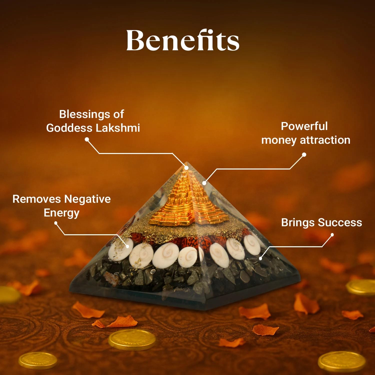 Astrotalk Lakshmi Yantra Pyramid | Pyrite Stone Infused Vastu Pyramid for Wealth & Prosperity | Vastu Items for Home & Office | Attracts Abundance & Positive Energy