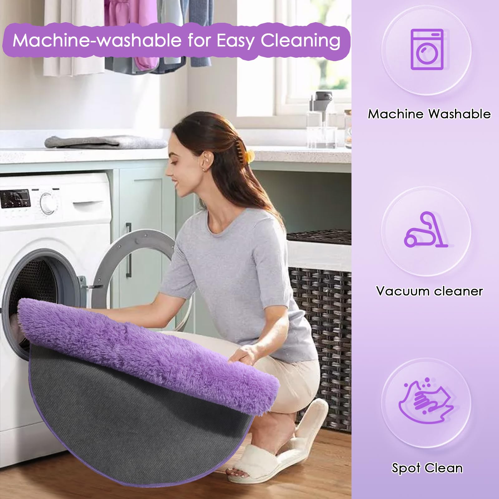 Amdrebio Purple Round Circle Rugs 6Ft for Girls Bedroom Decor Aesthetic, Large Fluffy Fuzzy Area Rugs for Kids Room, Soft Cute F