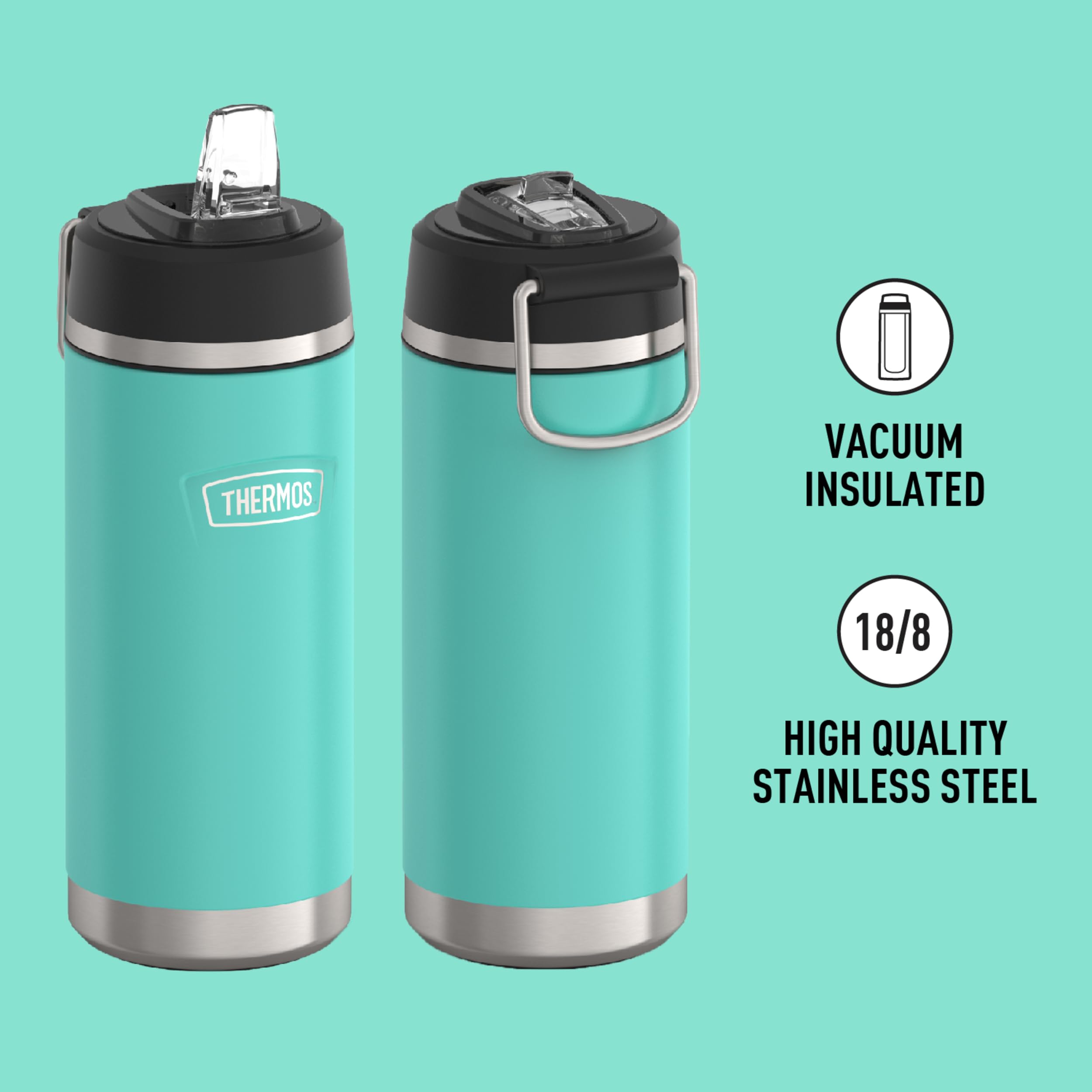 Thermos Icon Series Insulated Water Bottle With Straw Lid - 18 Ounce, Seafoam - Stainless Steel Vacuum Insulated Water Bottle Wi