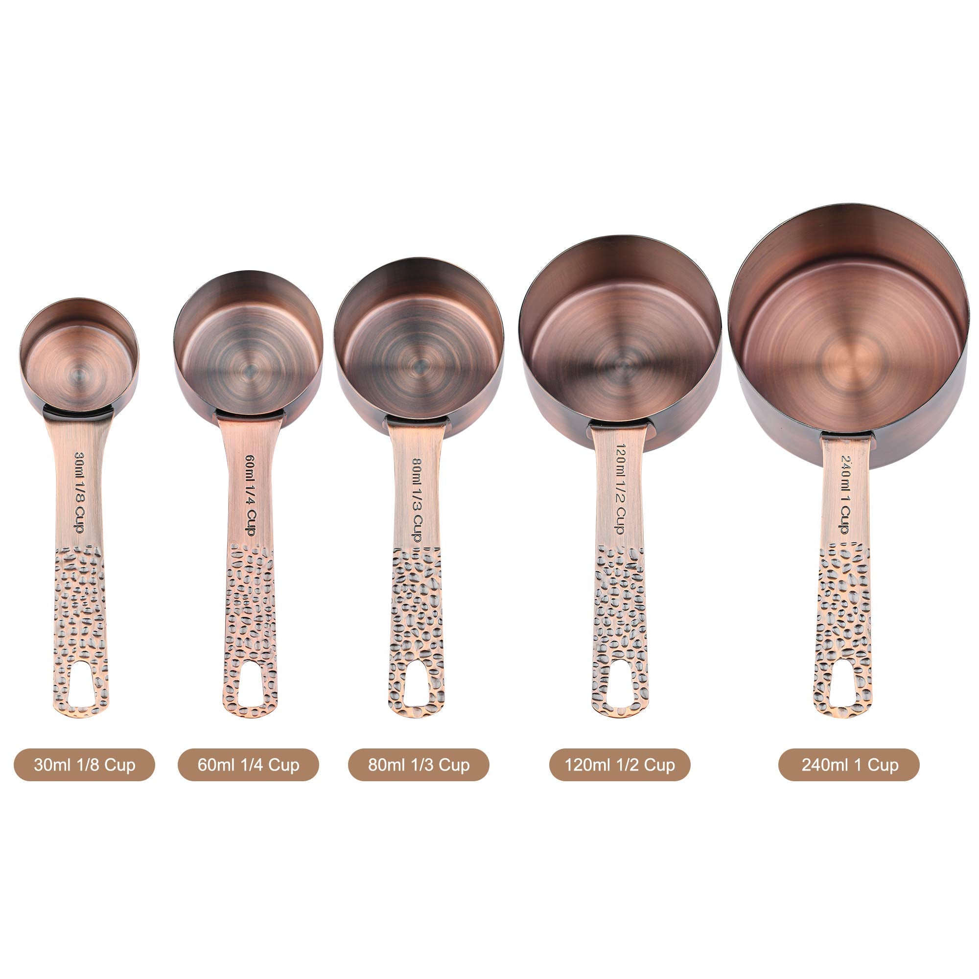 Smithcraft Copper Measuring Cups And Spoons Set For Baking & Kitchen, Stainless Steel Measuring Cups & Spoons Set, 5 Dry Measuri