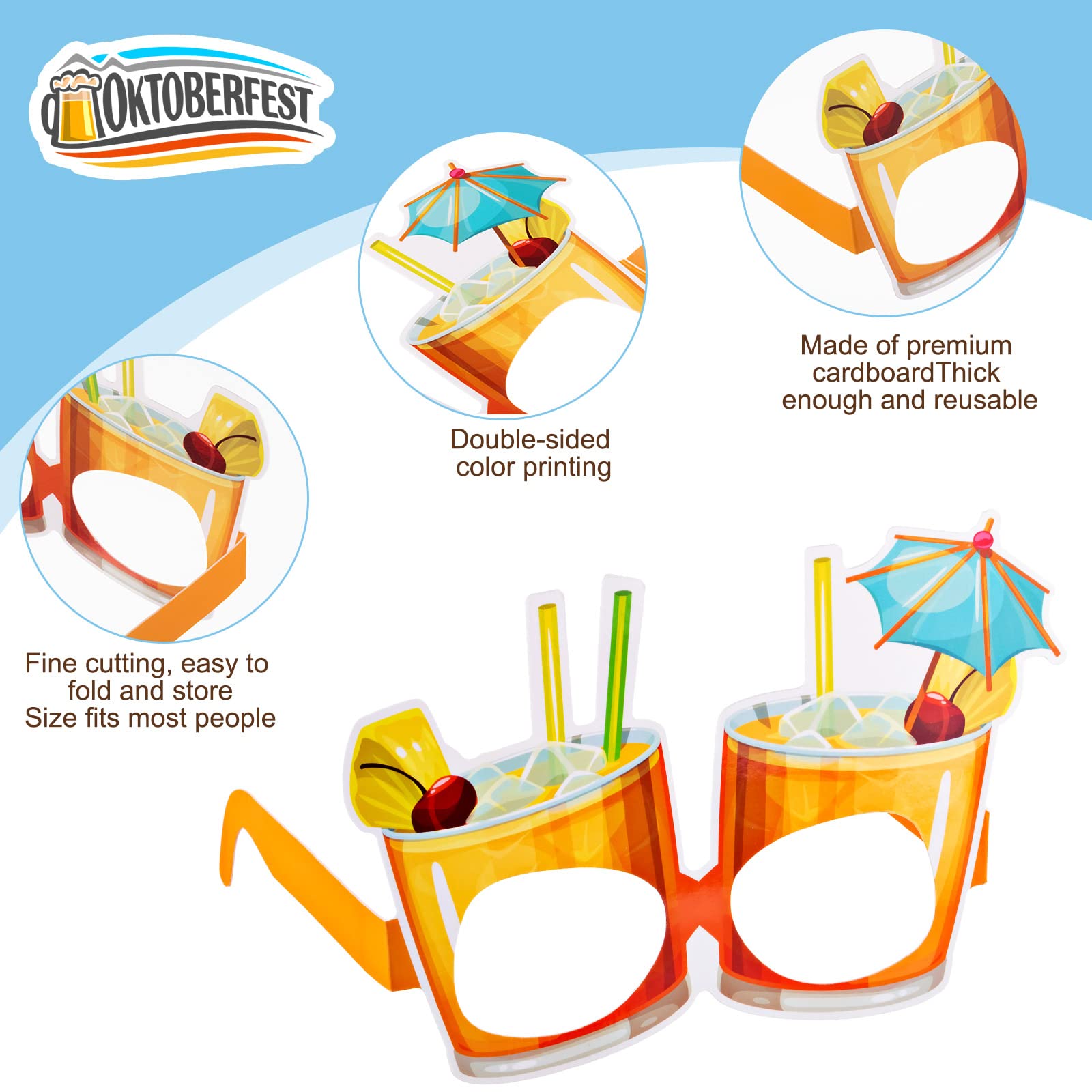 Vinsot 32 Pack Beach Pool Party Eyeglasses Decor Summer Luau Paper Glasses Bulk Hawaiian Sunglasses Frame Tropical Pool Props Ph