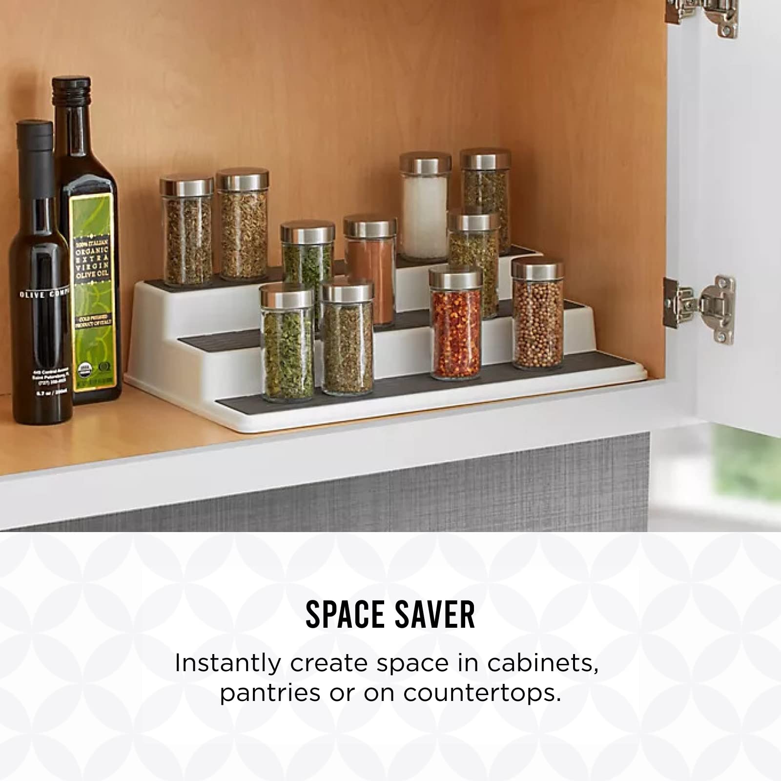Copco Non-Skid 3-Tier Spice Pantry Kitchen Cabinet Organizer  10-Inch  White/Gray
