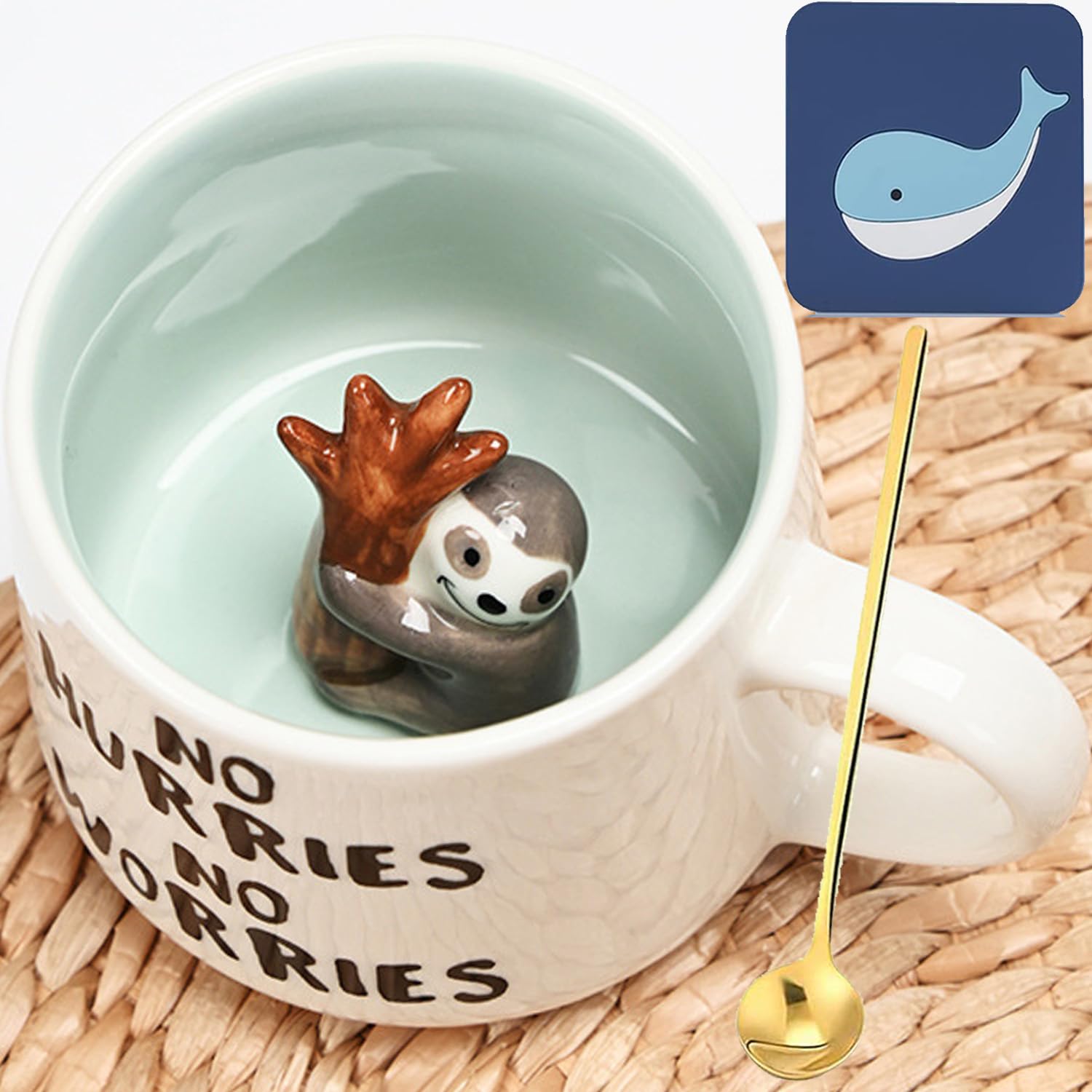 Arawat Sloth Mug Gift Funny Coffee Mug 3D Animal Sloth Mug Ceramic 350 Ml Tea Mug With Spoon & Coaster Coffee Mug Cute Coffee Mu