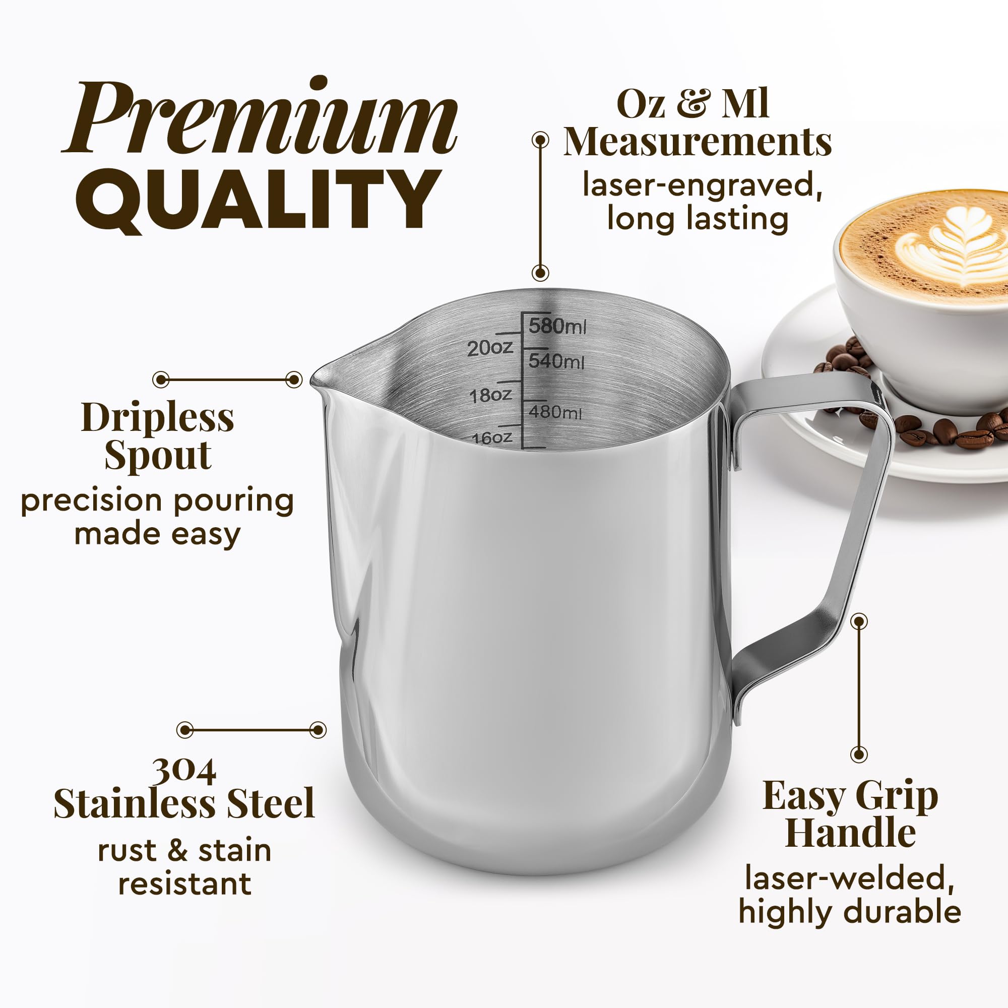 Zulay Kitchen 32Oz Stainless Steel Milk Frothing Pitcher - Milk Frother Cup - Easy-To-Clean Espresso Accessories - Easy-To-Read