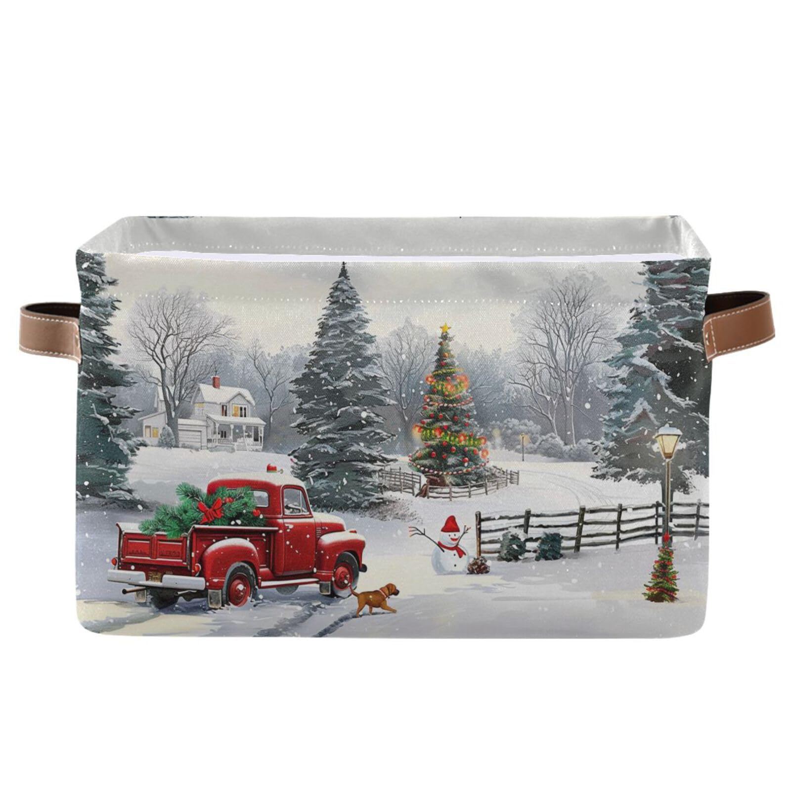 Christmas Tree Red Truck Storage Basket Fabric Laundry Baskets Winter Snowman Snowflake Golden Retriever Dog Storage Boxes Organ